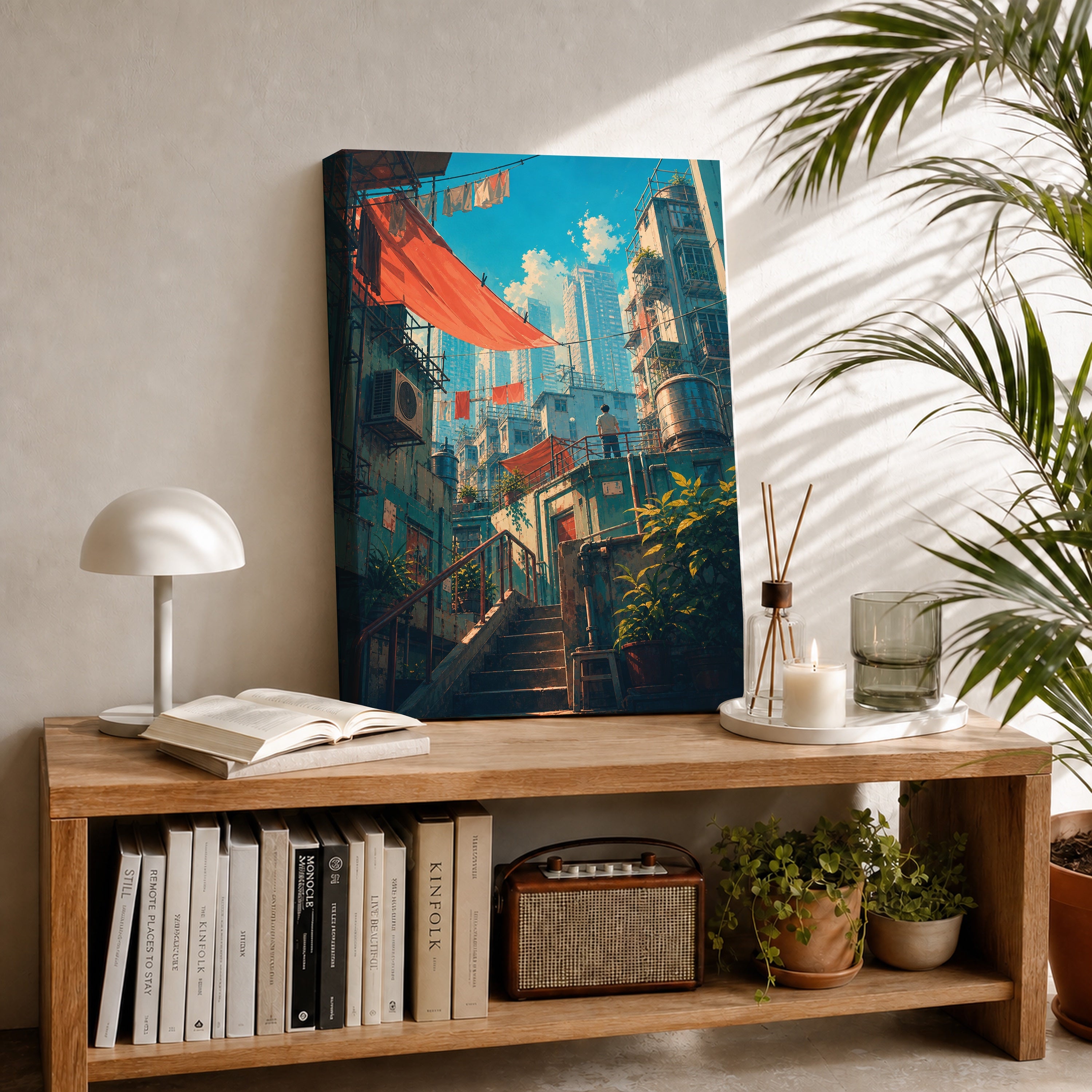 Hong Kong Red Awning Stair Street canvas room mockup by Seji Art