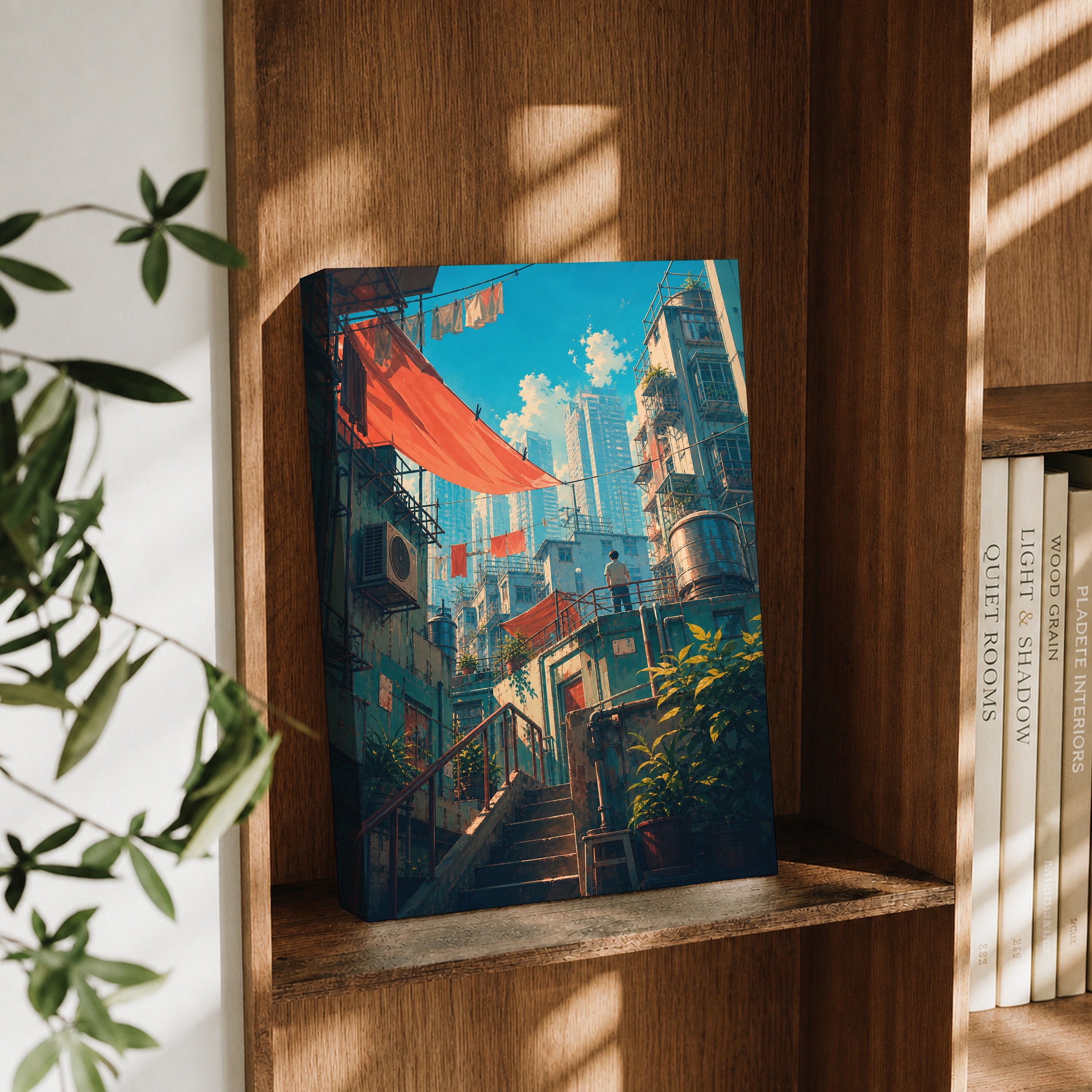 Hong Kong Red Awning Stair Street canvas wall art decor mockup by Seji Art