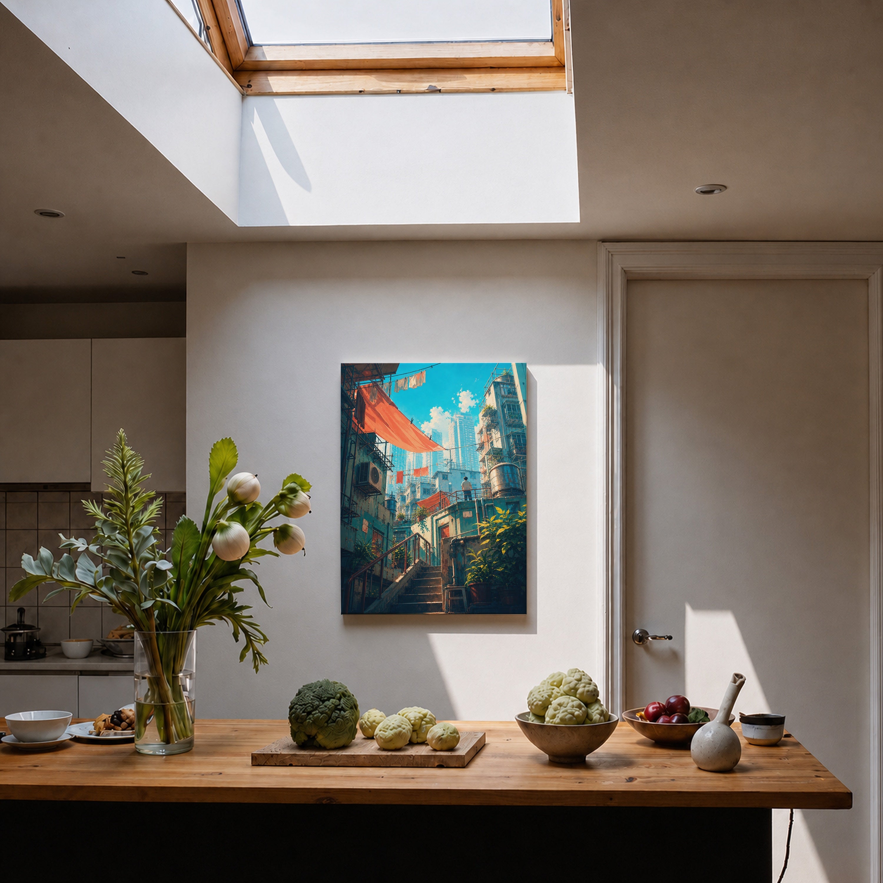 Hong Kong Red Awning Stair Street canvas home decor mockup by Seji Art