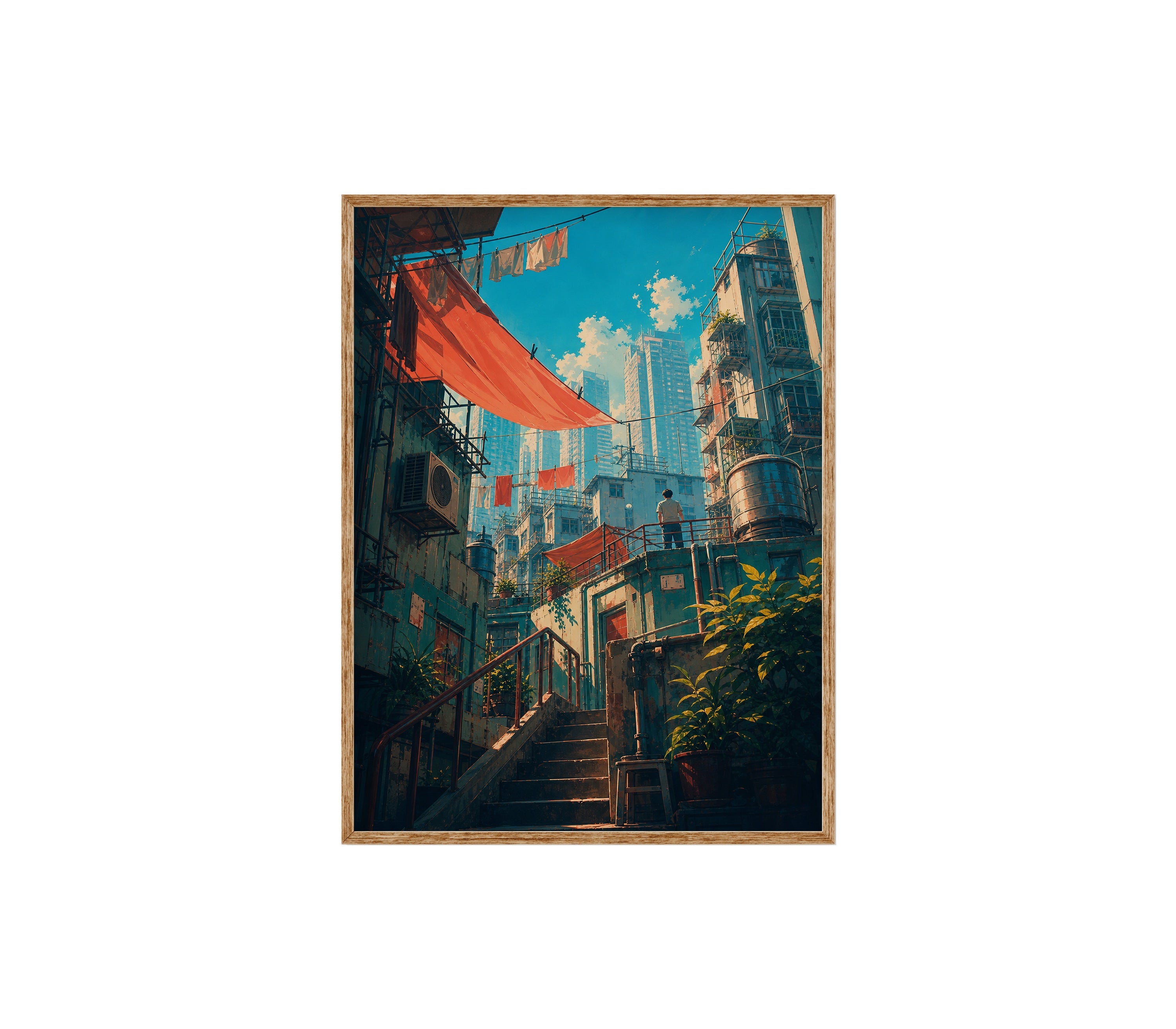 Hong Kong Red Awning Stair Street poster print preview by Seji Art