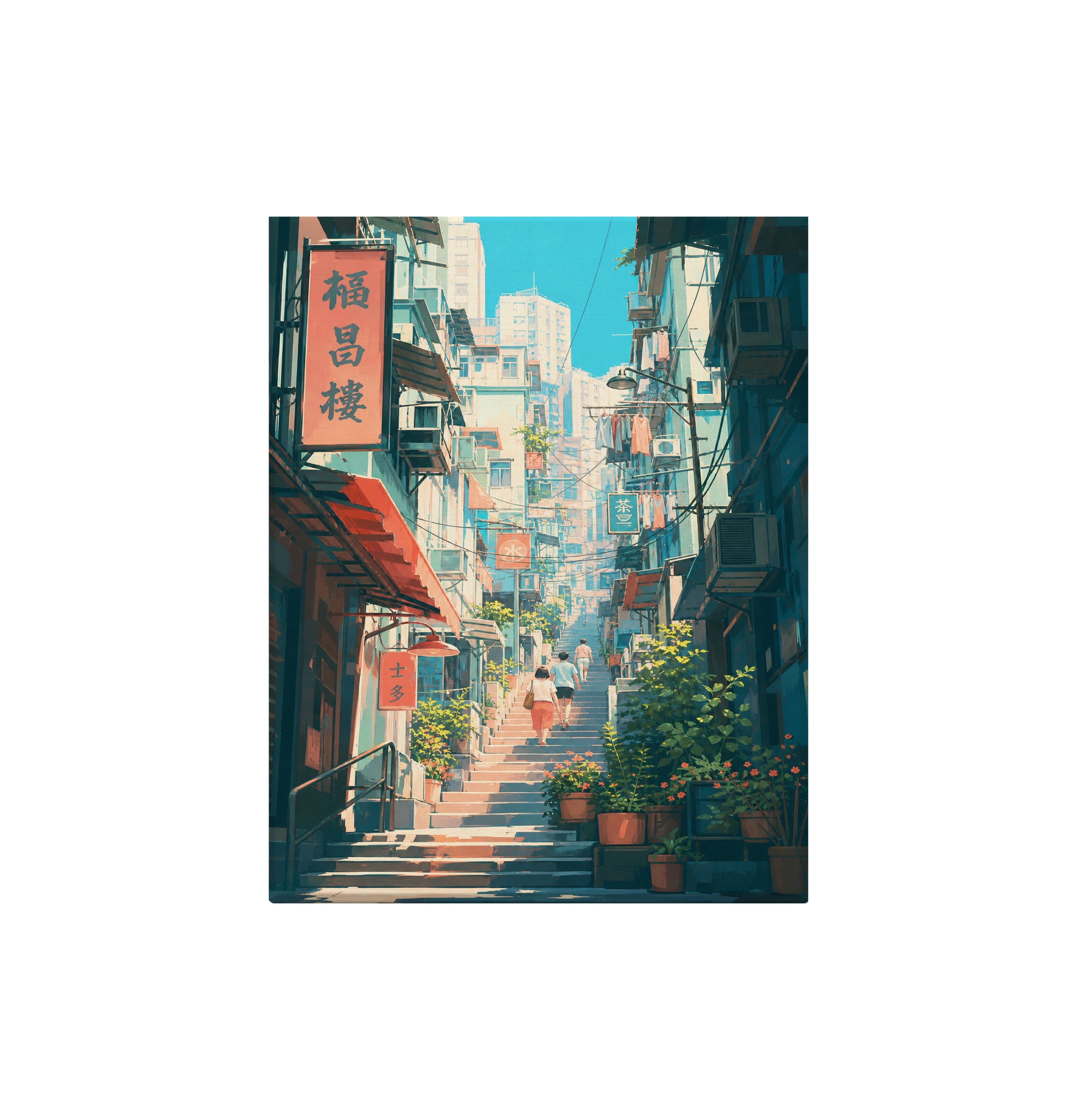 Hong Kong Signboard Stair Alley canvas wall art preview by Seji Art