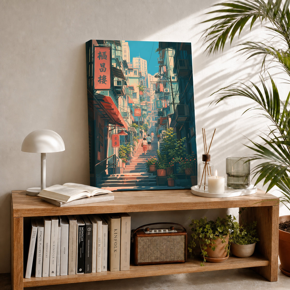 Hong Kong Signboard Stair Alley canvas room mockup by Seji Art