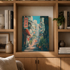 Hong Kong Signboard Stair Alley canvas gallery shelf mockup by Seji Art