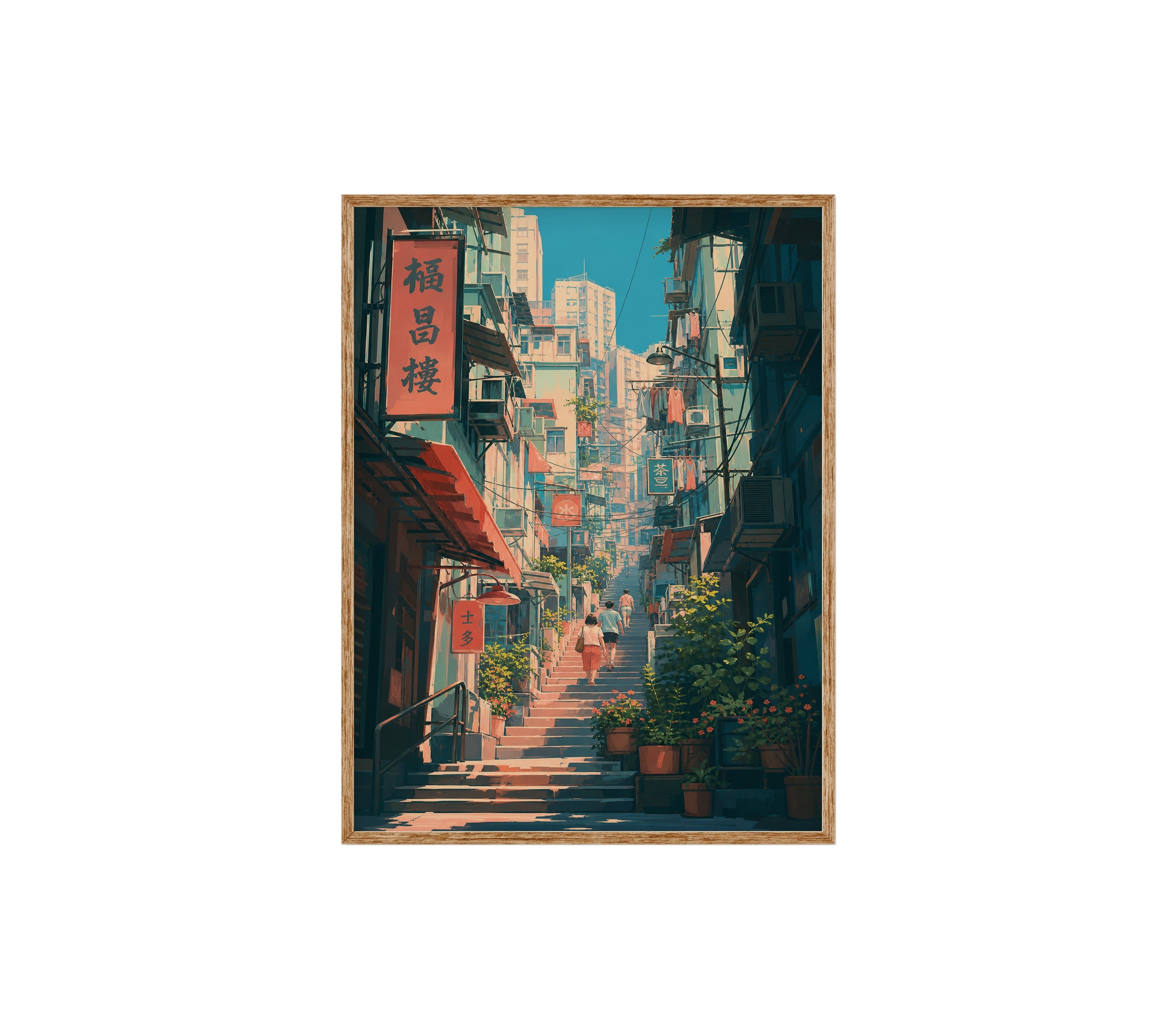 Hong Kong Signboard Stair Alley poster print preview by Seji Art