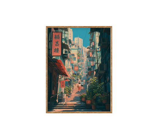 Hong Kong Signboard Stair Alley Wall Art Print