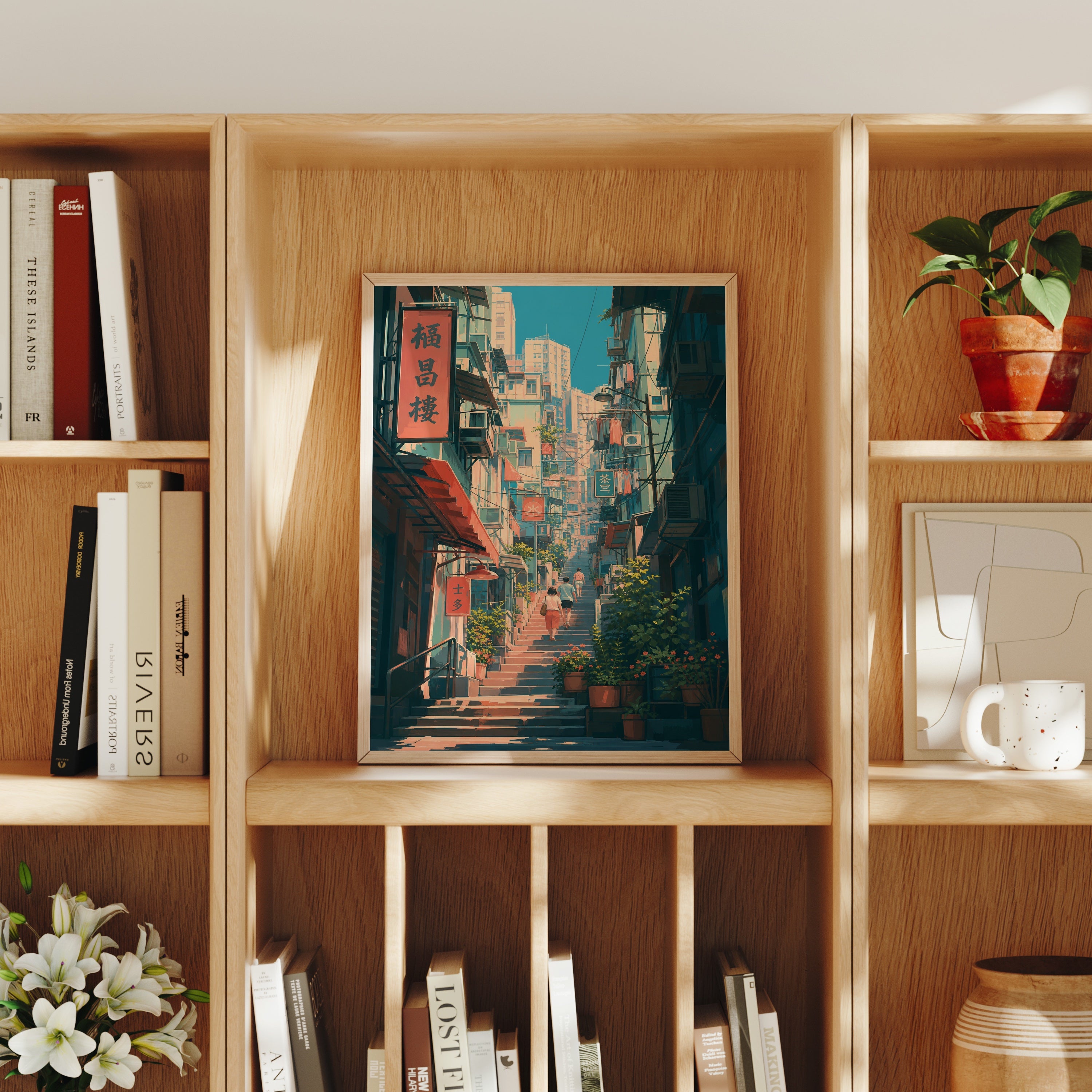 Hong Kong Signboard Stair Alley poster home decor mockup by Seji Art