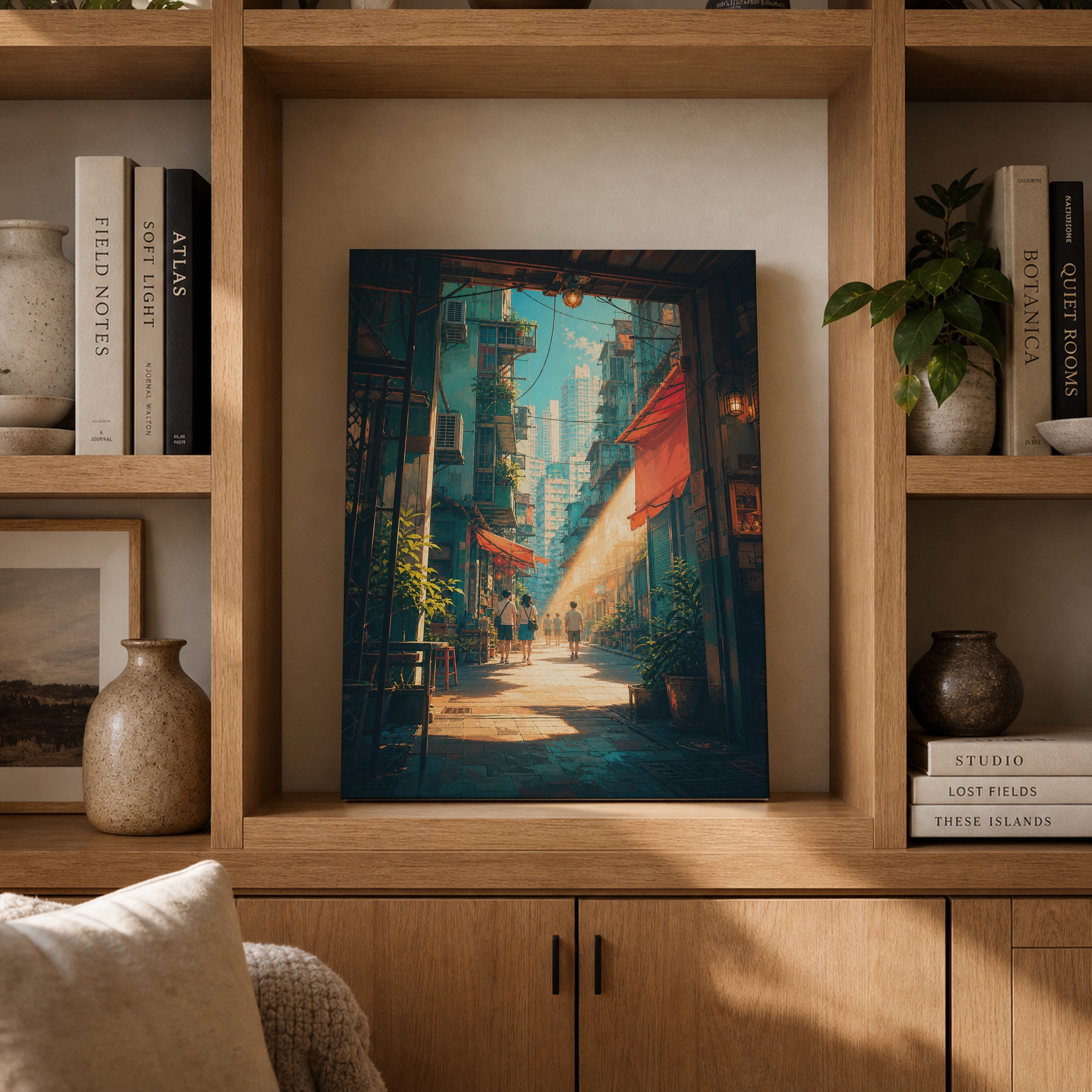 Hong Kong Sunbeam Alley canvas gallery shelf mockup by Seji Art