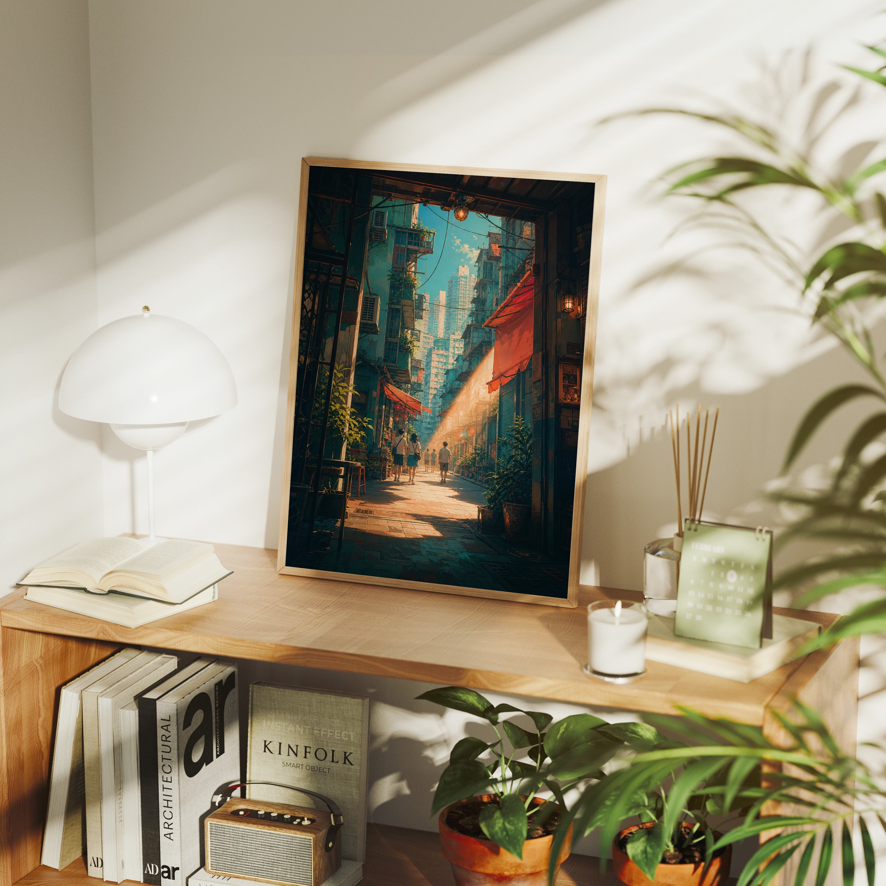 Hong Kong Sunbeam Alley poster framed room mockup by Seji Art