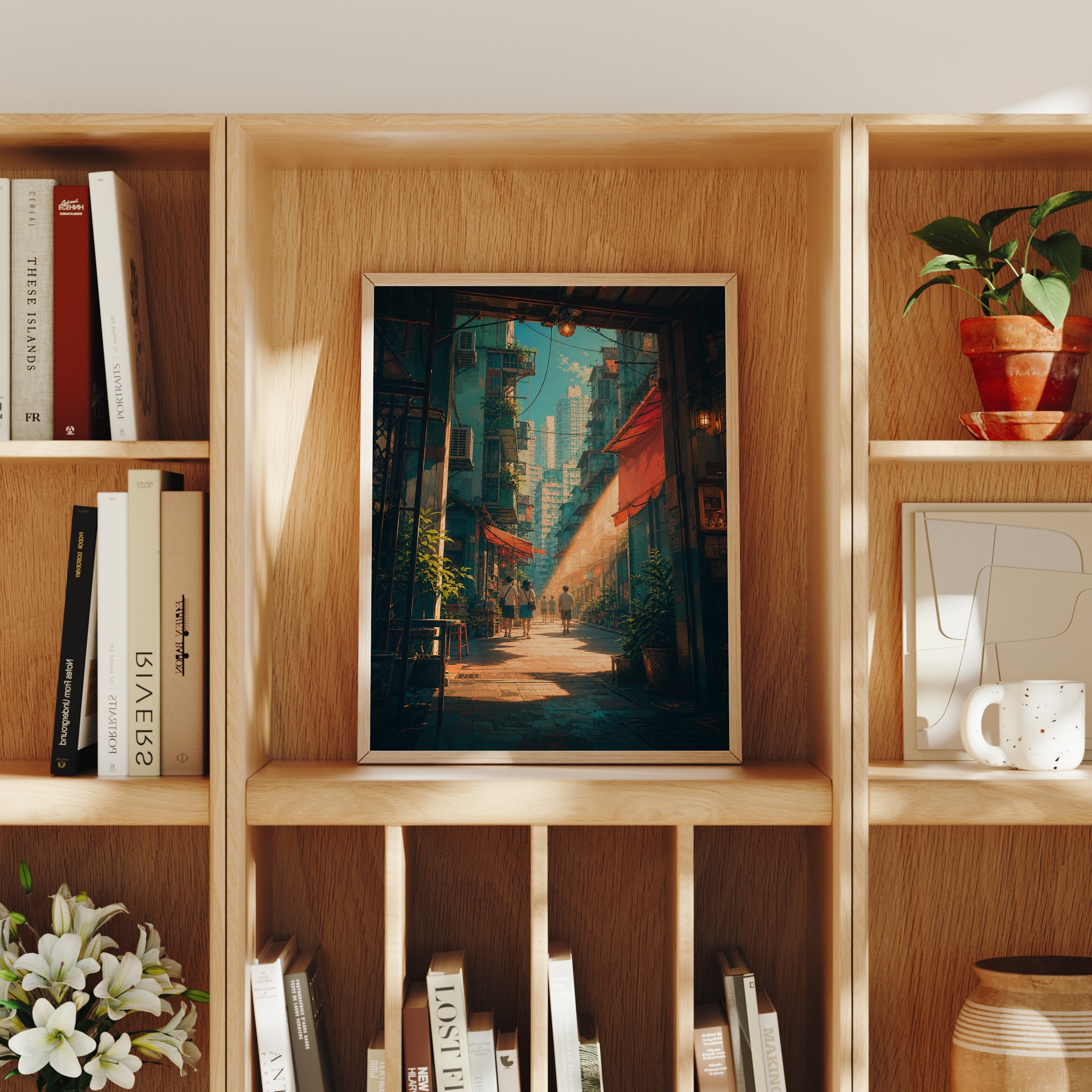 Hong Kong Sunbeam Alley poster home decor mockup by Seji Art