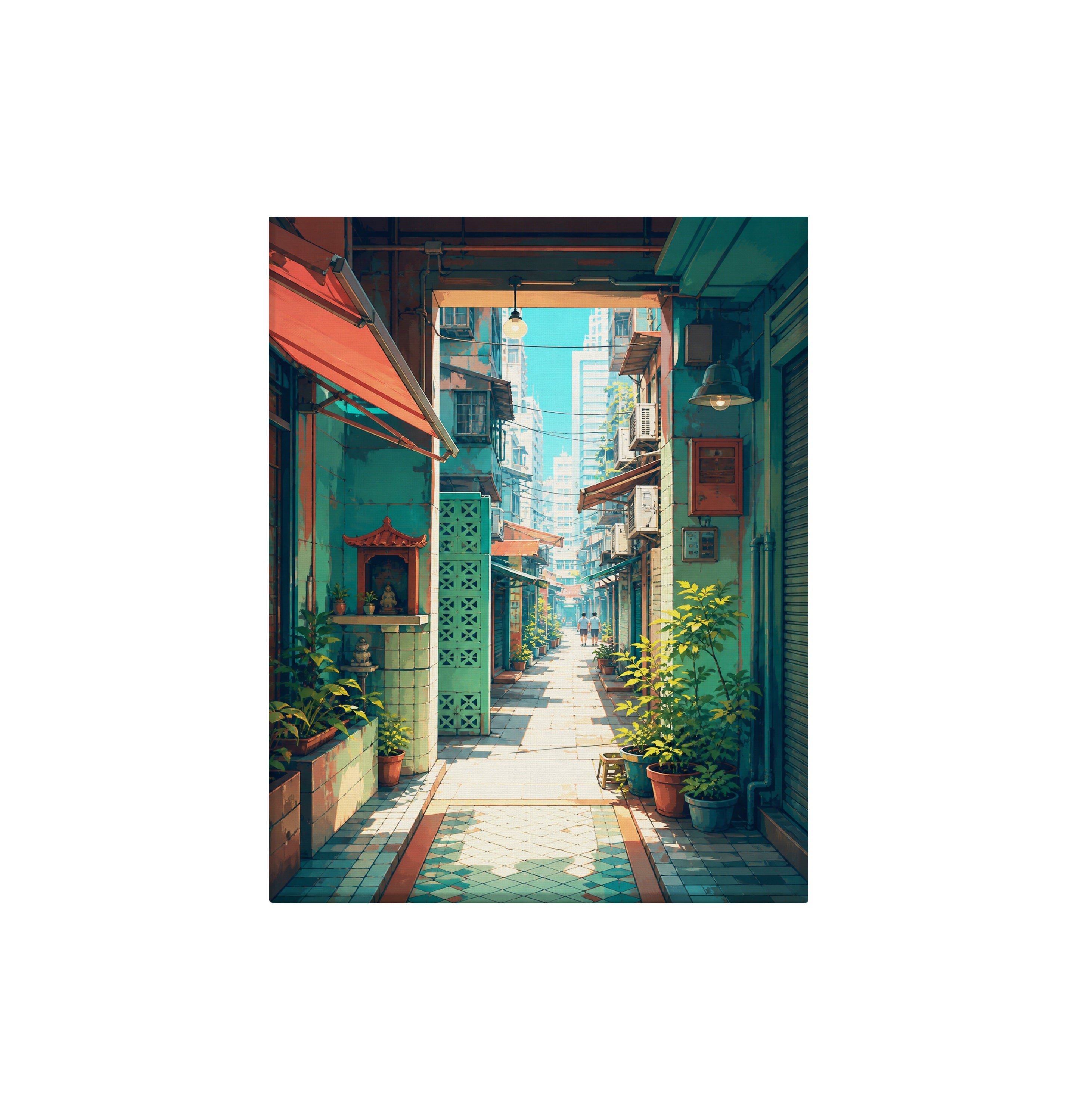 Hong Kong Sunlit Doorway Lane canvas wall art preview by Seji Art