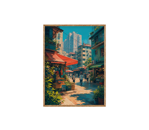 Hong Kong Sunlit Market Cafe Wall Art Print