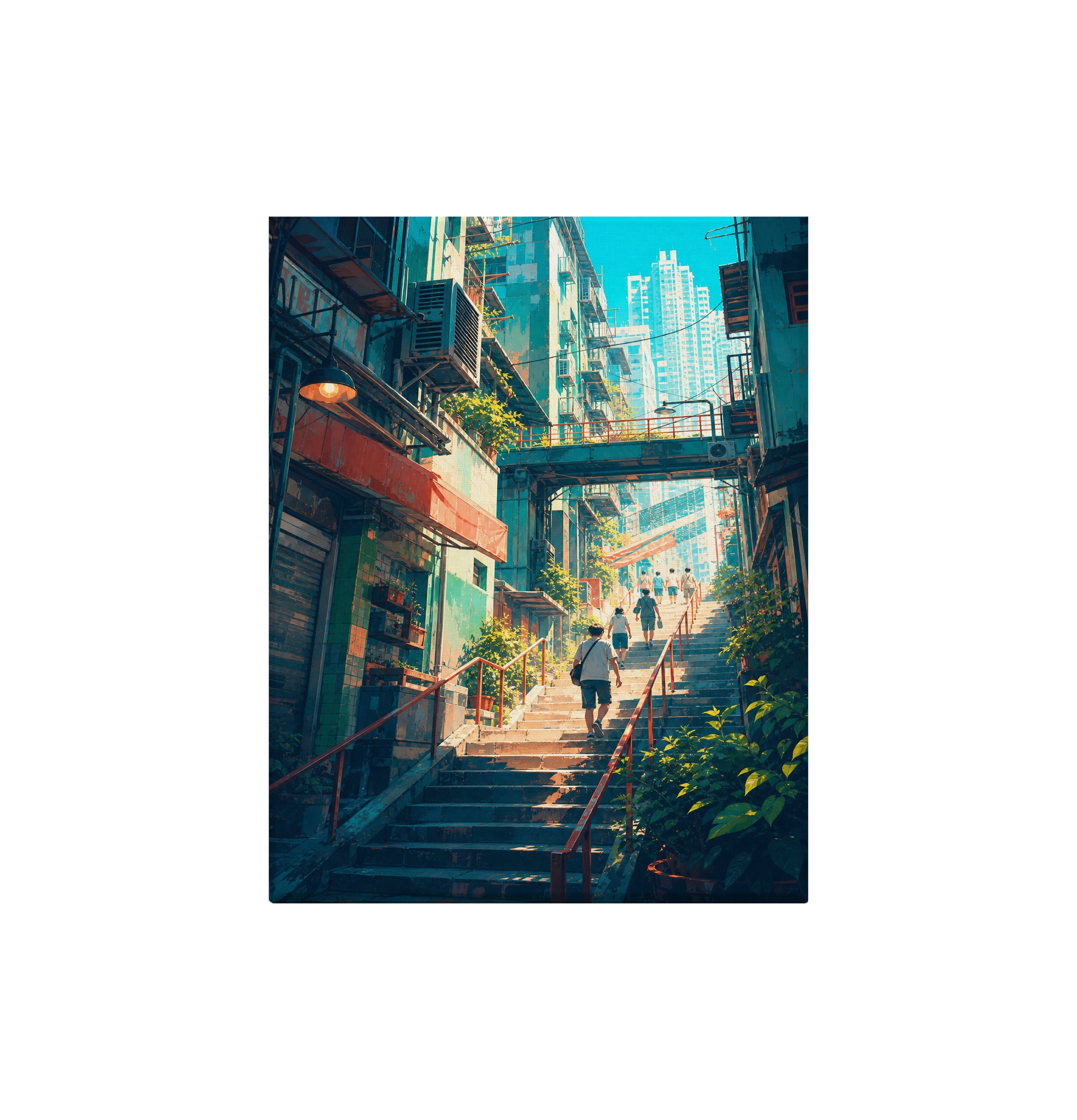Hong Kong Sunlit Stairway Market canvas wall art preview by Seji Art