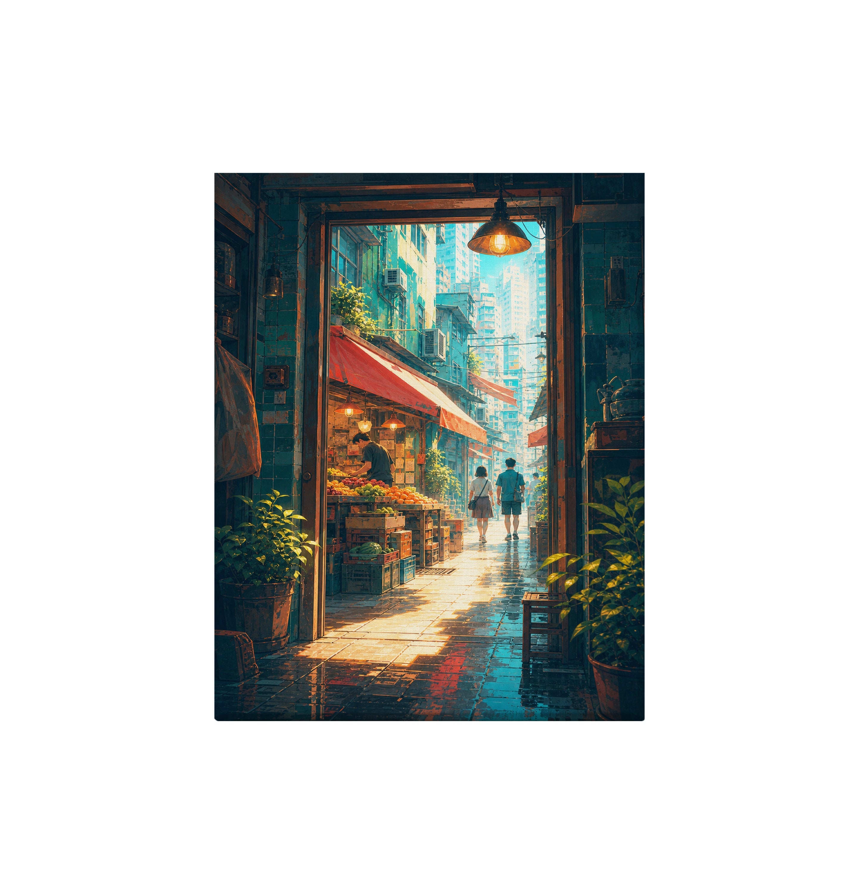 Hong Kong Teahouse Alley Sunbeam canvas wall art preview by Seji Art