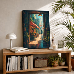 Hong Kong Teahouse Alley Sunbeam canvas room mockup by Seji Art