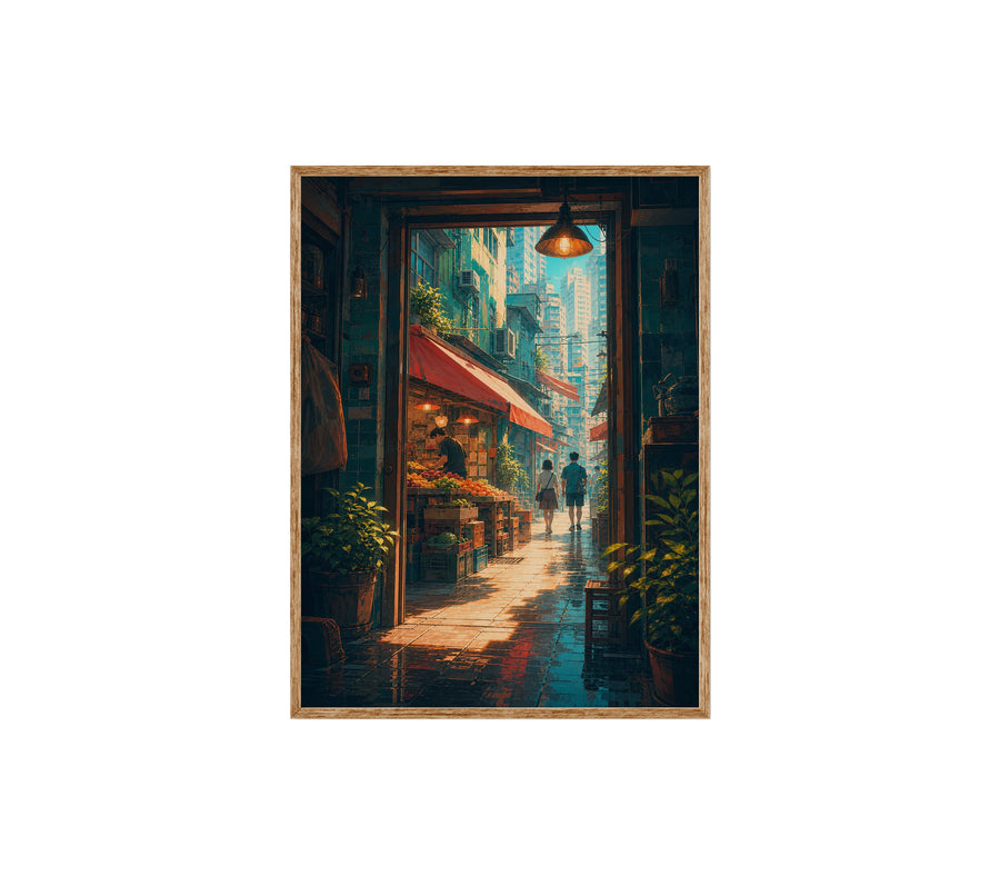 Hong Kong Teahouse Alley Sunbeam poster print preview by Seji Art