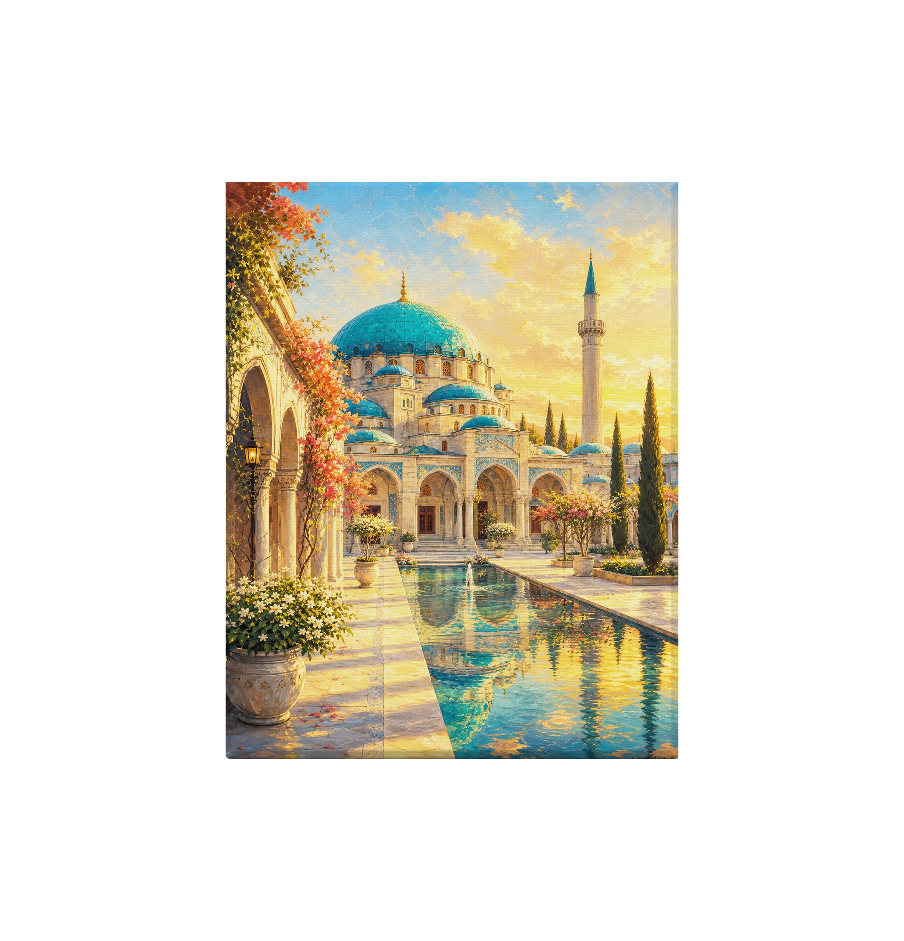 Istanbul Courtyard Mosque Sunset canvas wall art preview by Seji Art