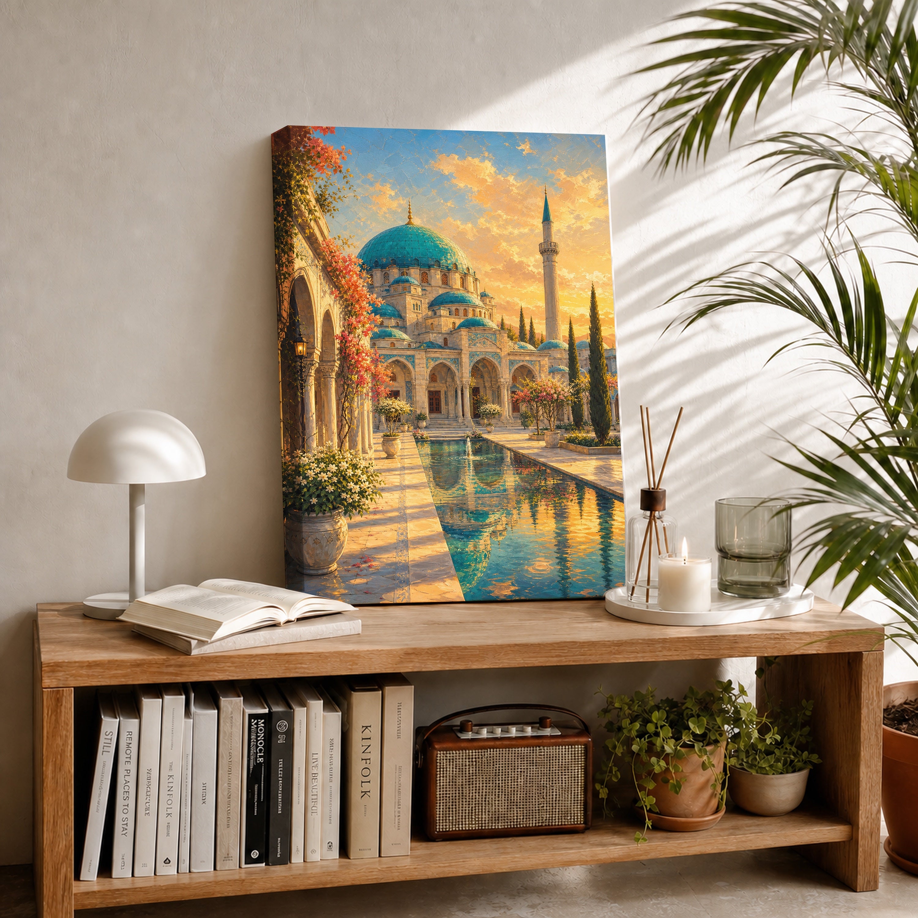 Istanbul Courtyard Mosque Sunset canvas room mockup by Seji Art