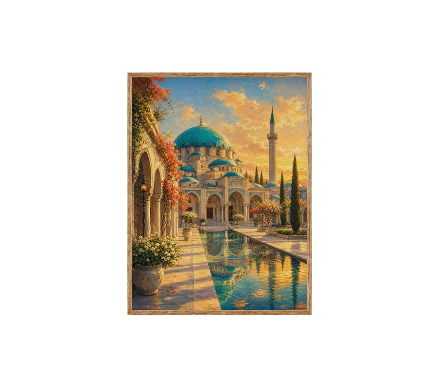 Istanbul Courtyard Mosque Sunset poster print preview by Seji Art