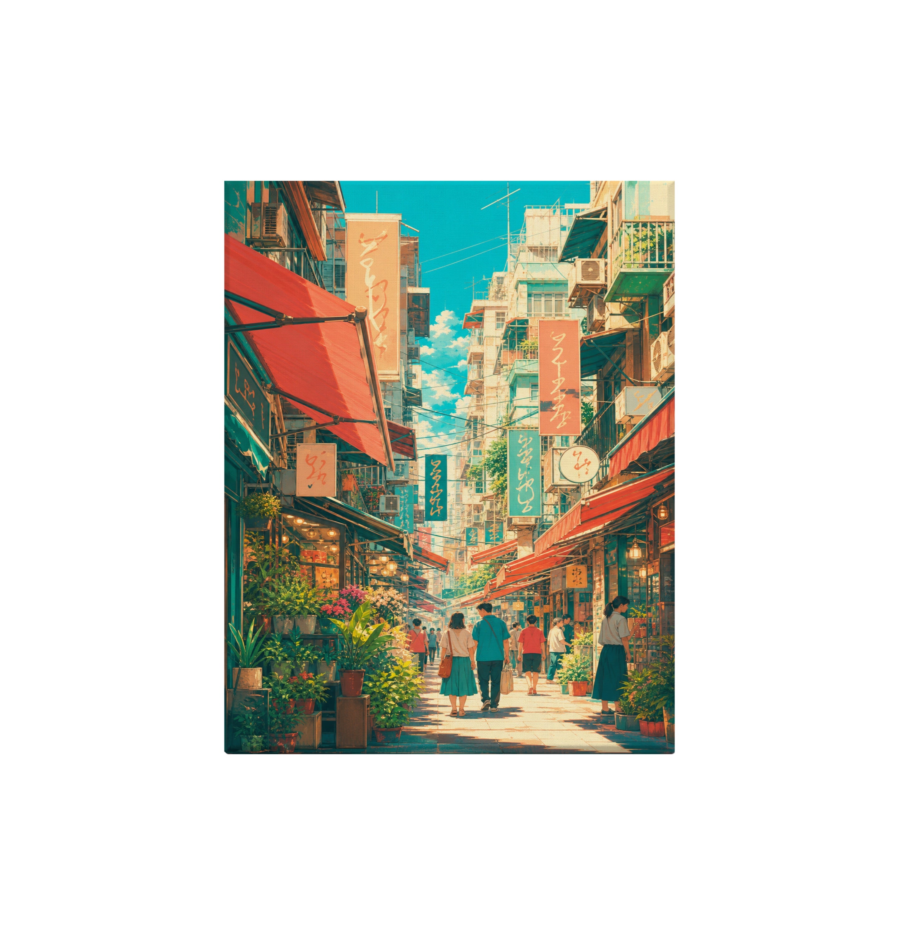 Jiyugaoka Tokyo Sunlit Signage Street canvas wall art preview by Seji Art