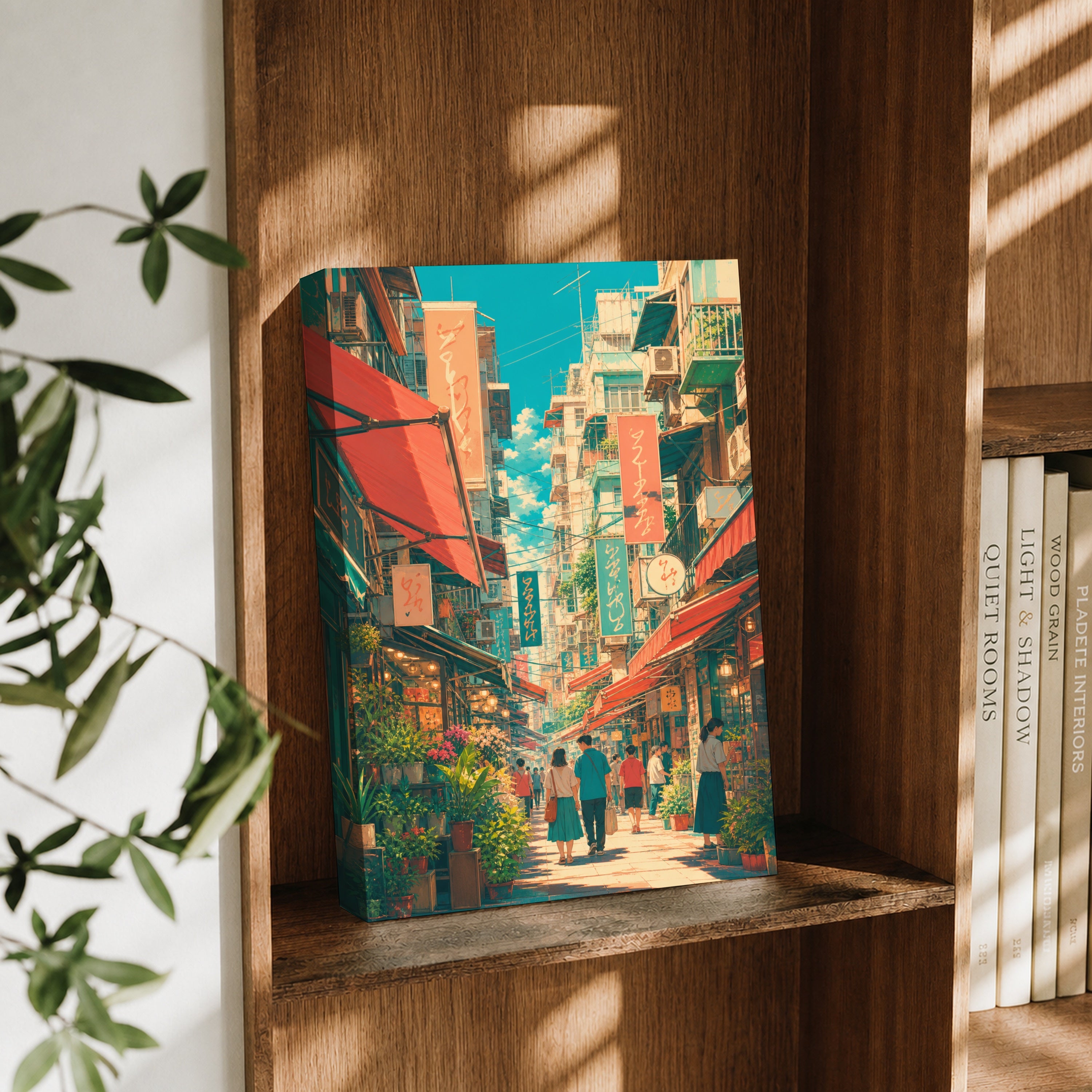 Jiyugaoka Tokyo Sunlit Signage Street canvas wall art decor mockup by Seji Art
