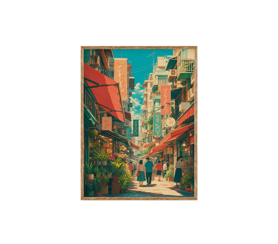 Jiyugaoka Tokyo Sunlit Signage Street poster print preview by Seji Art