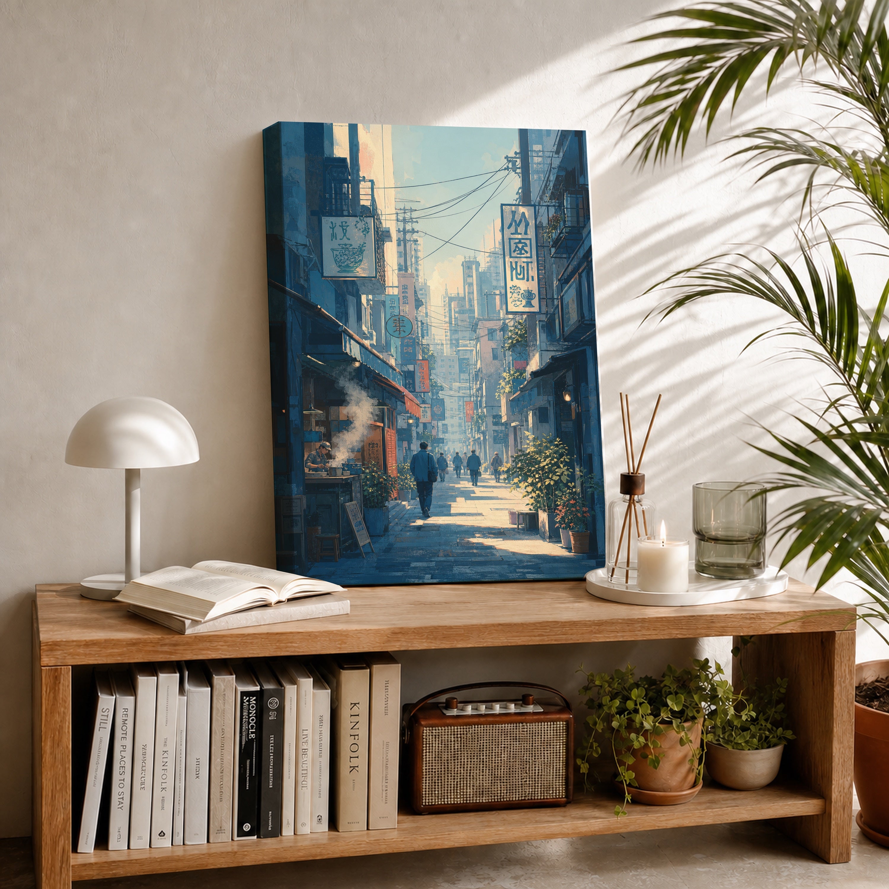 Kanda Tokyo Morning Alley canvas room mockup by Seji Art