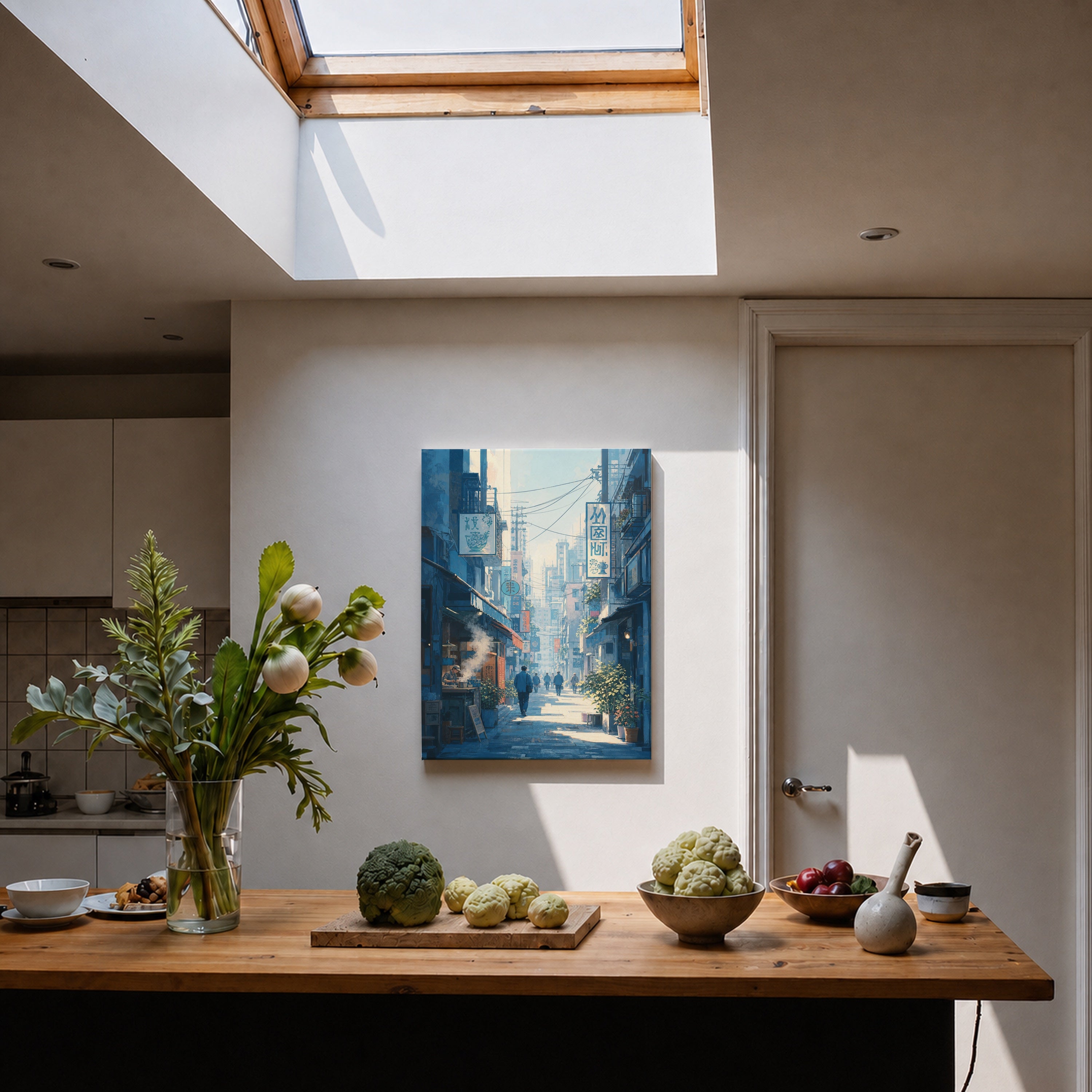 Kanda Tokyo Morning Alley canvas home decor mockup by Seji Art