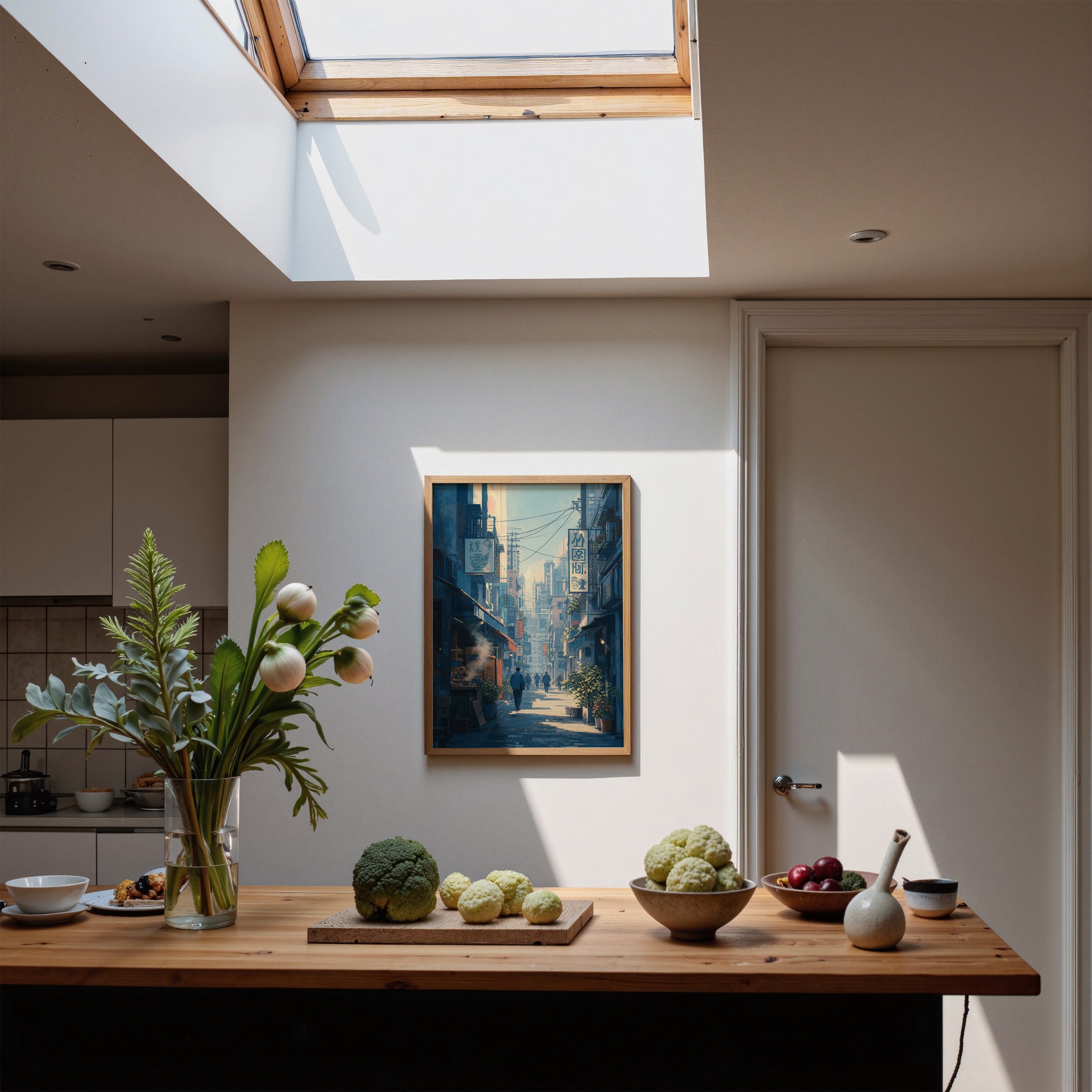 Kanda Tokyo Morning Alley poster wall art mockup by Seji Art