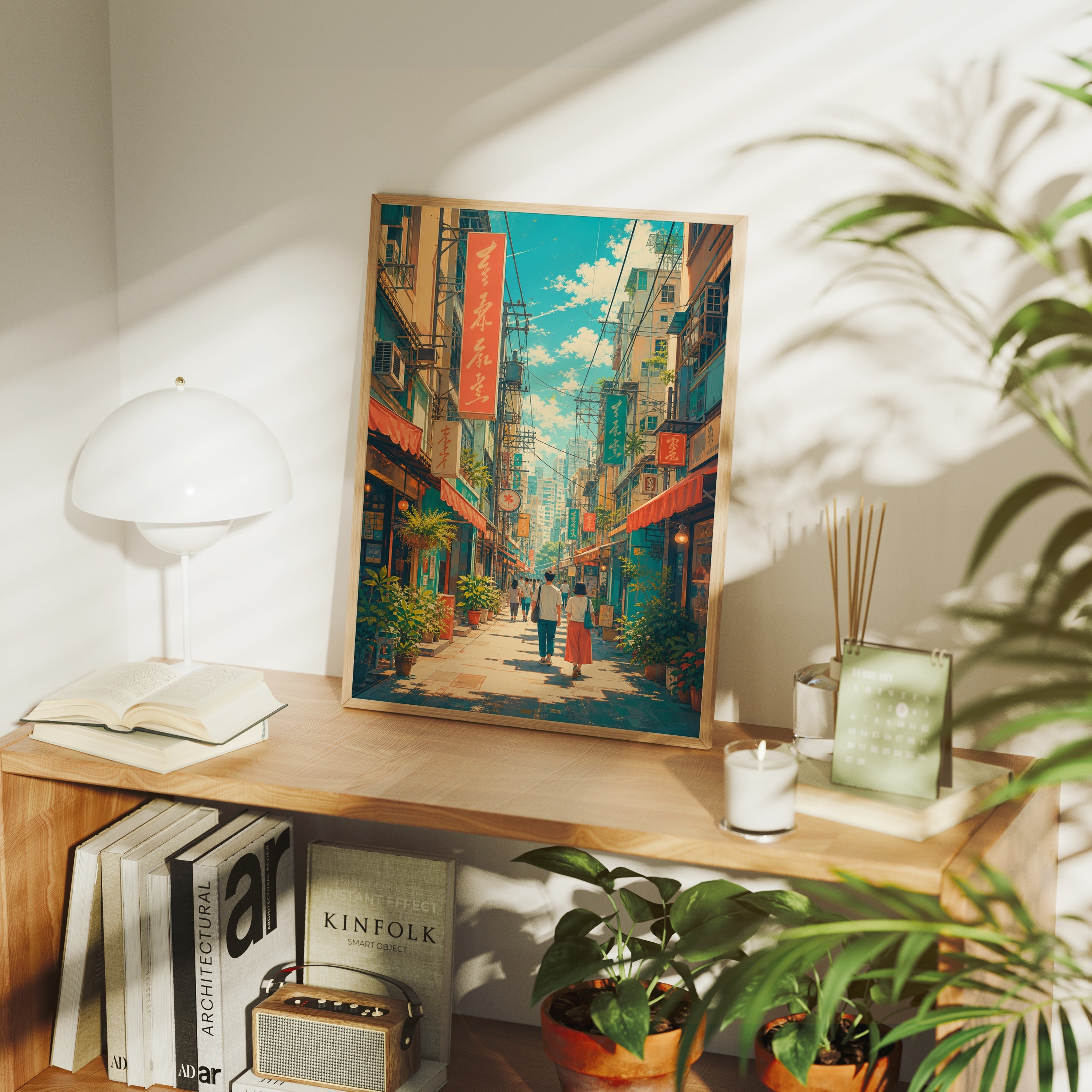 Kichijoji Tokyo Sunny Shopping Street poster framed room mockup by Seji Art