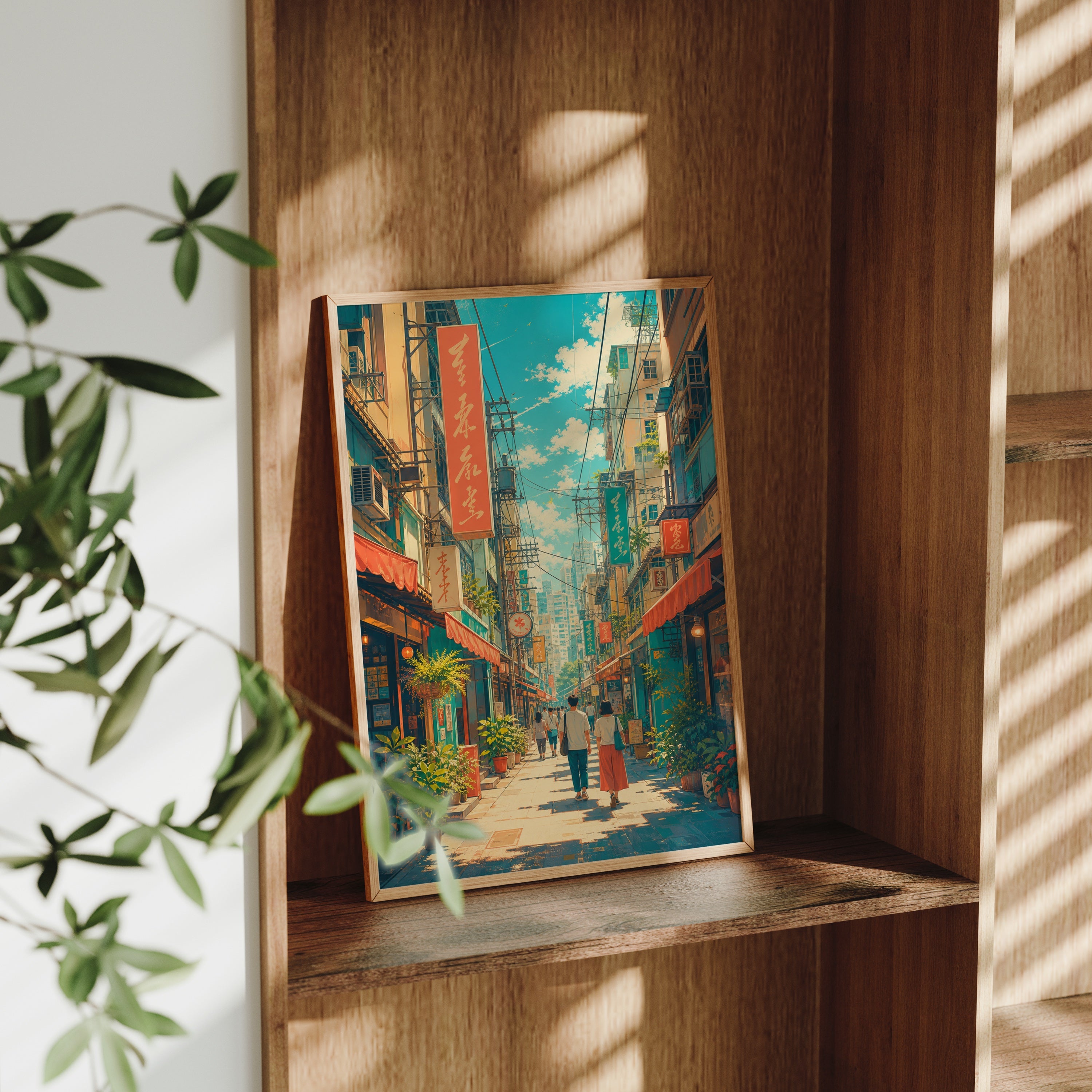 Kichijoji Tokyo Sunny Shopping Street poster gallery shelf mockup by Seji Art