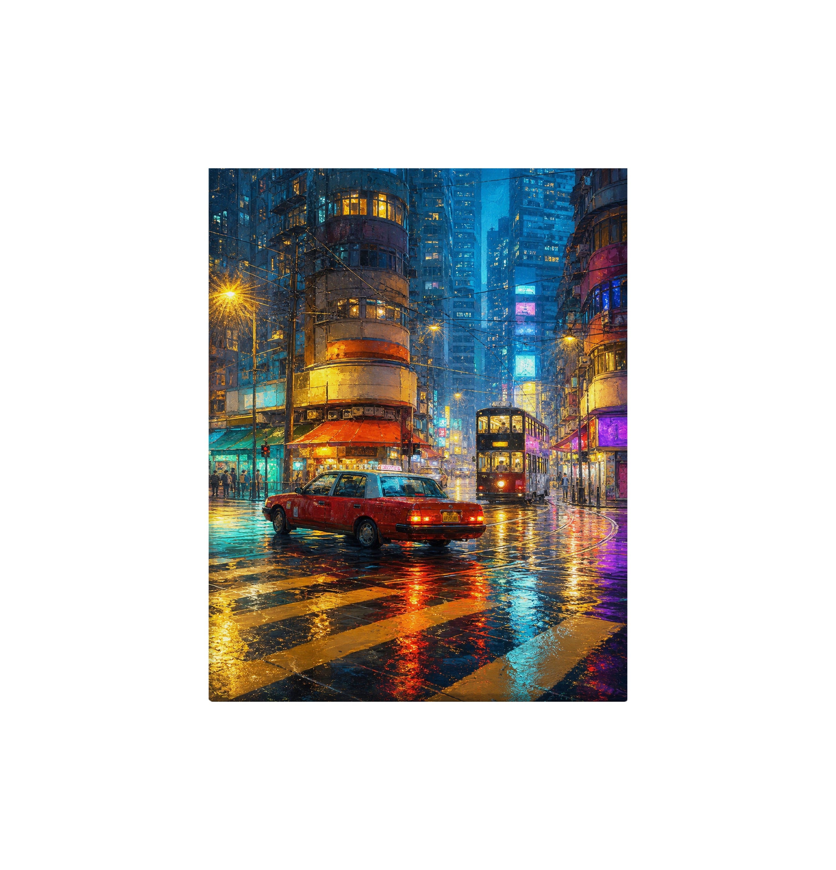 Kowloon Blue Hour Tram Street canvas wall art preview by Seji Art