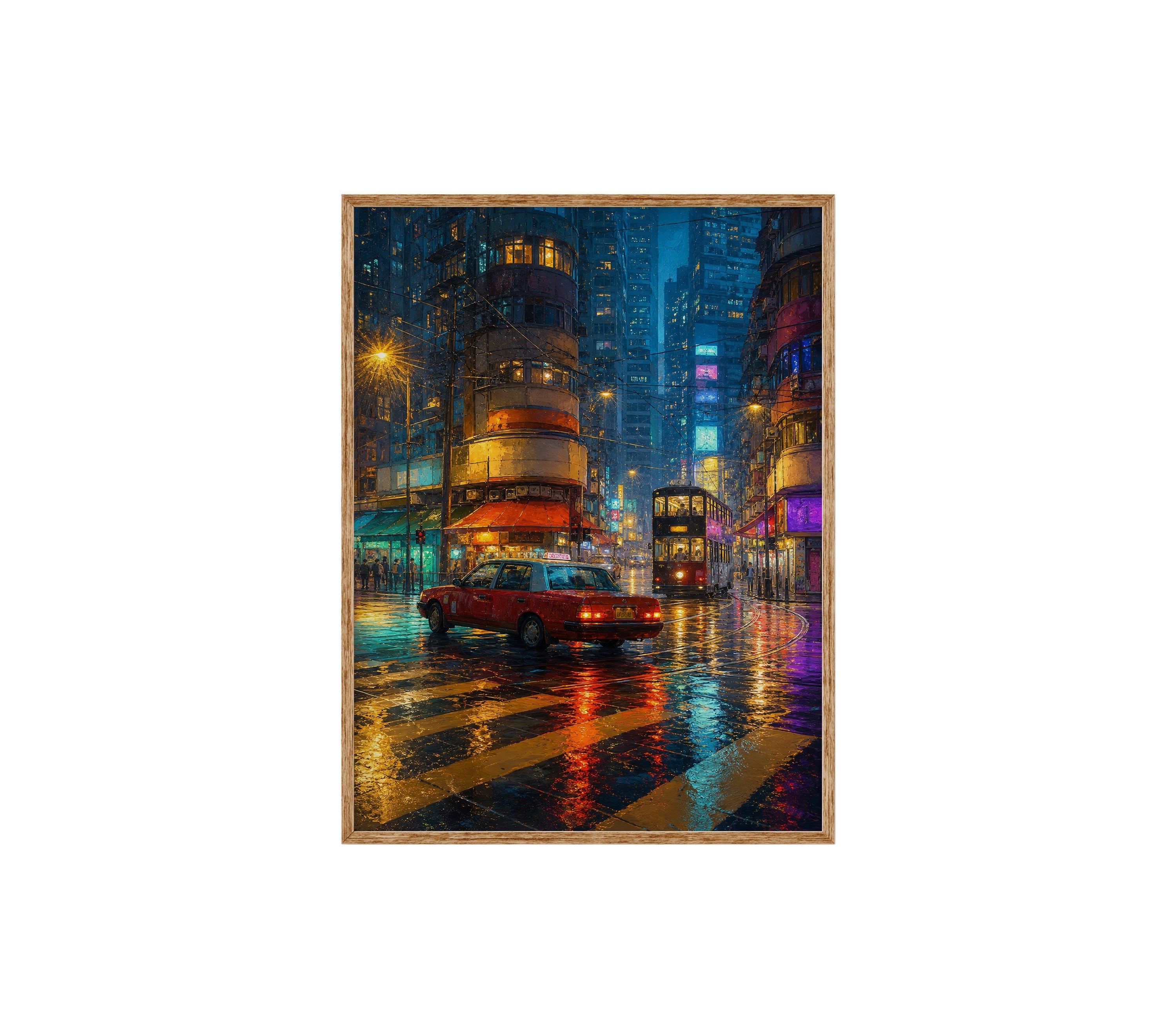 Kowloon Blue Hour Tram Street poster print preview by Seji Art
