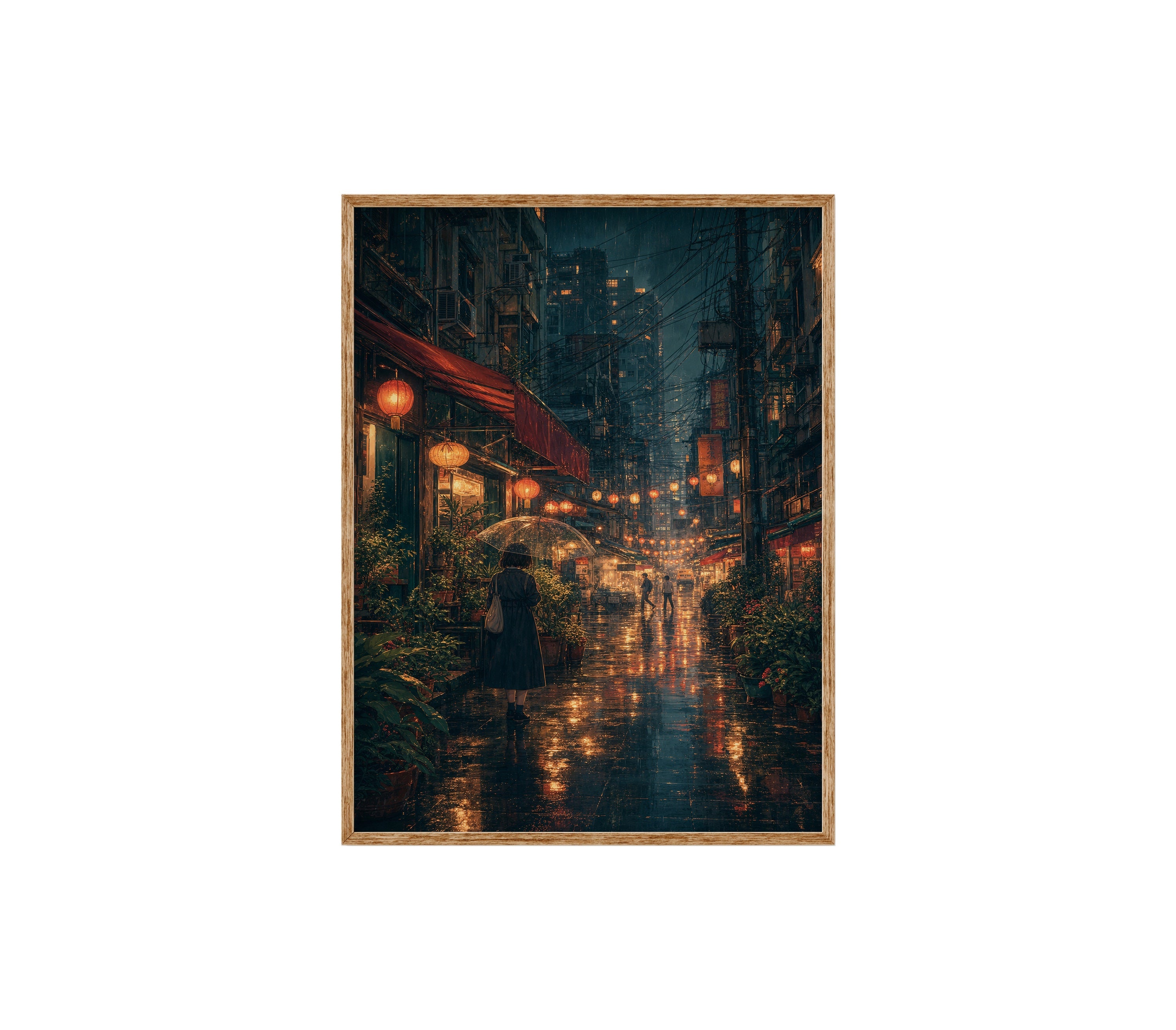Kowloon Lantern Rain Alley poster print preview by Seji Art