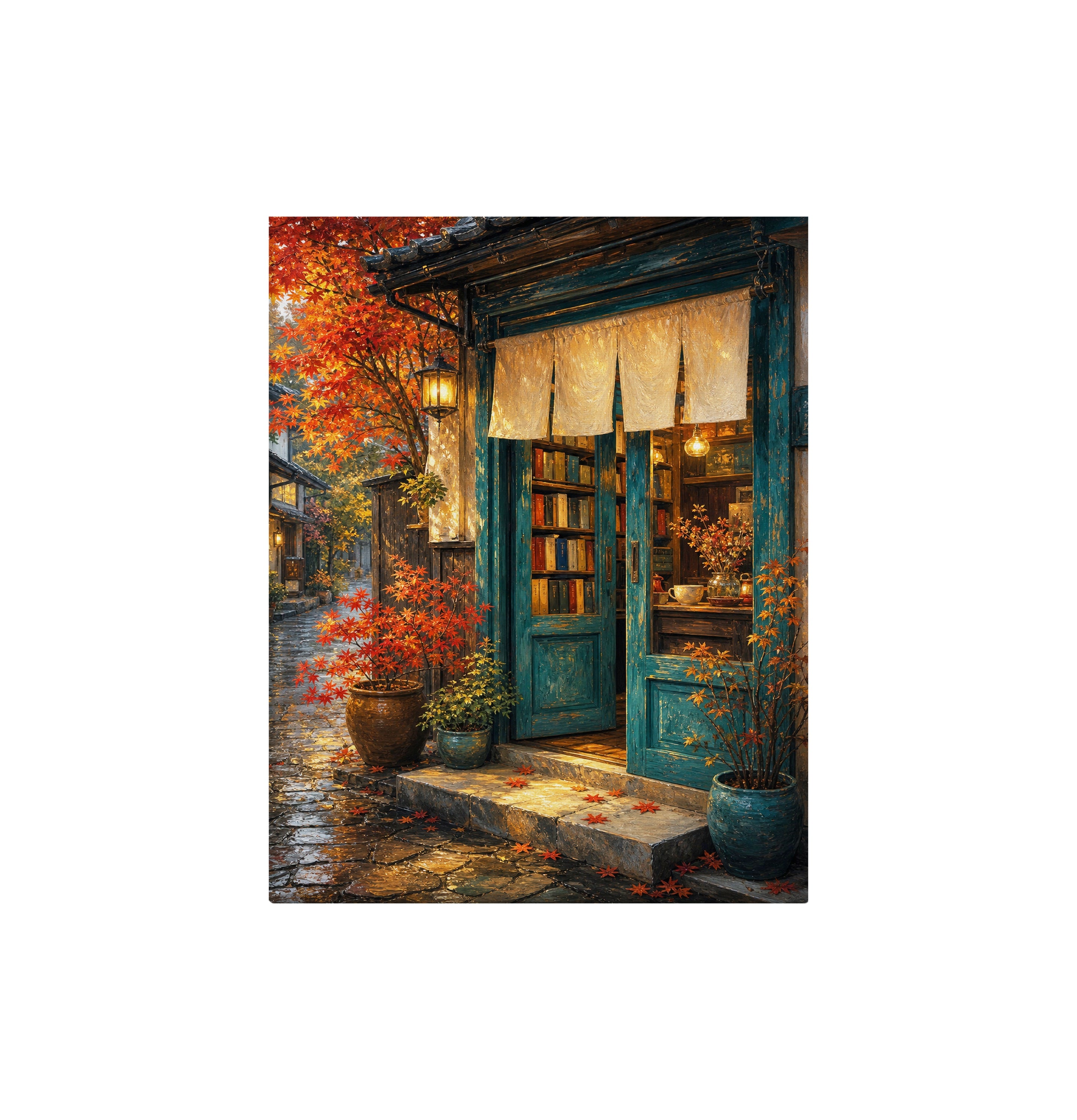 Kyoto Autumn Storefront canvas wall art preview by Seji Art