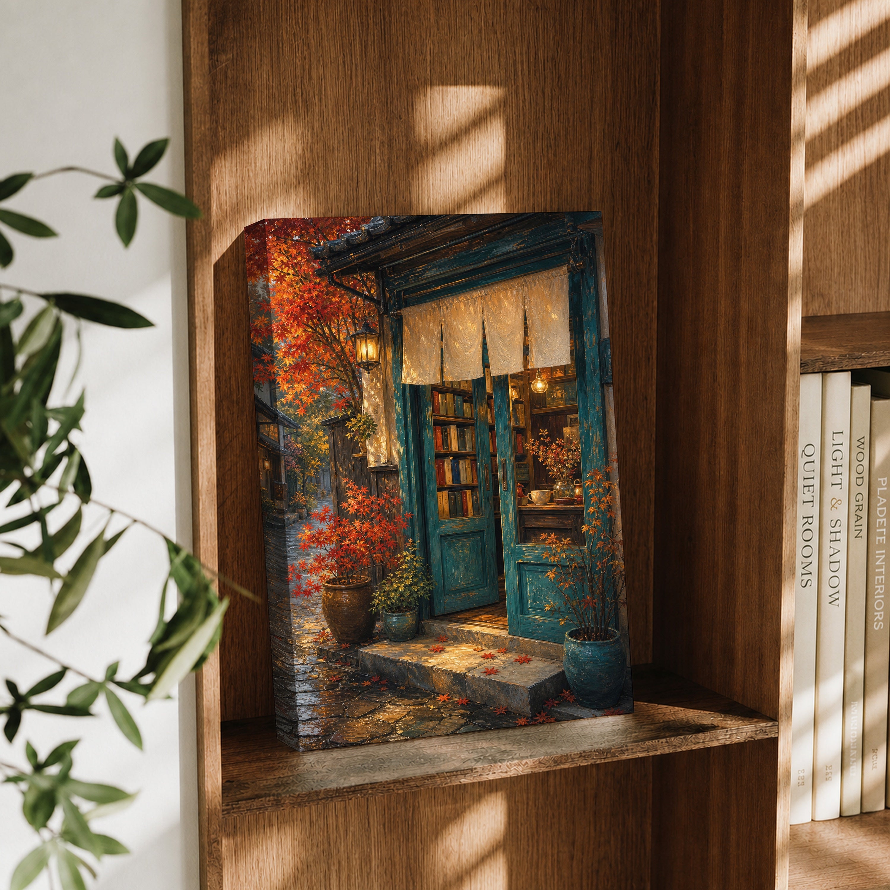 Kyoto Autumn Storefront canvas wall art decor mockup by Seji Art