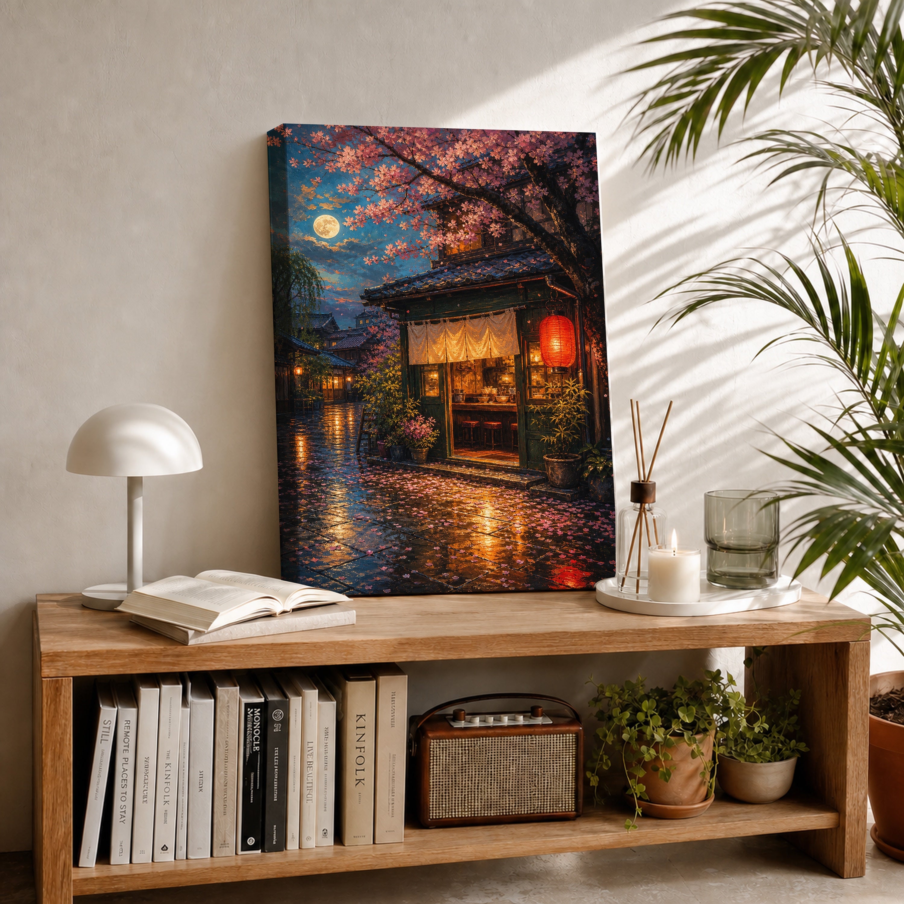 Kyoto Rainy Lantern Street canvas room mockup by Seji Art