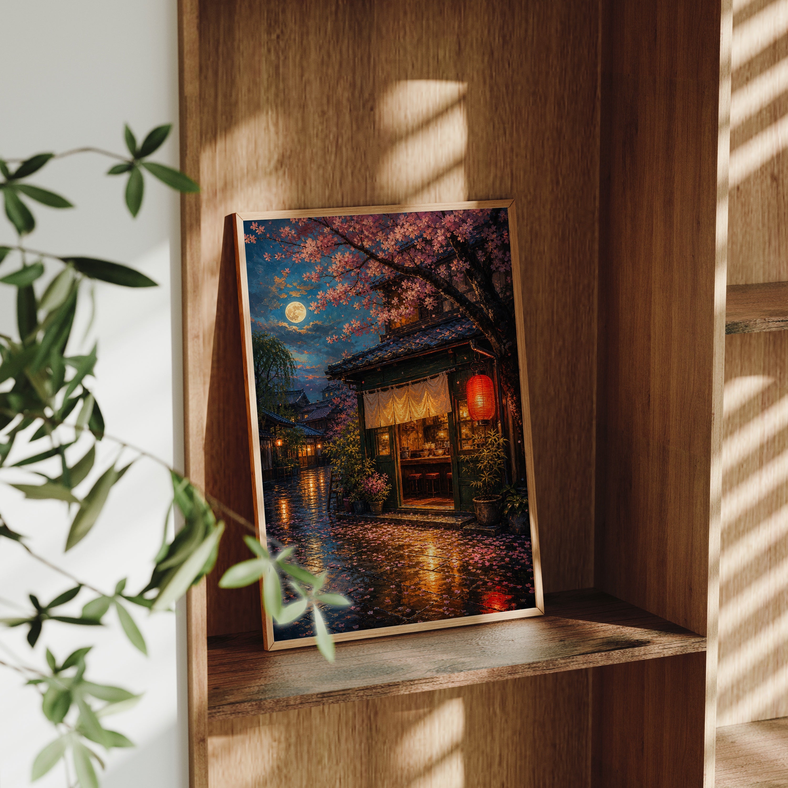 Kyoto Rainy Lantern Street poster gallery shelf mockup by Seji Art
