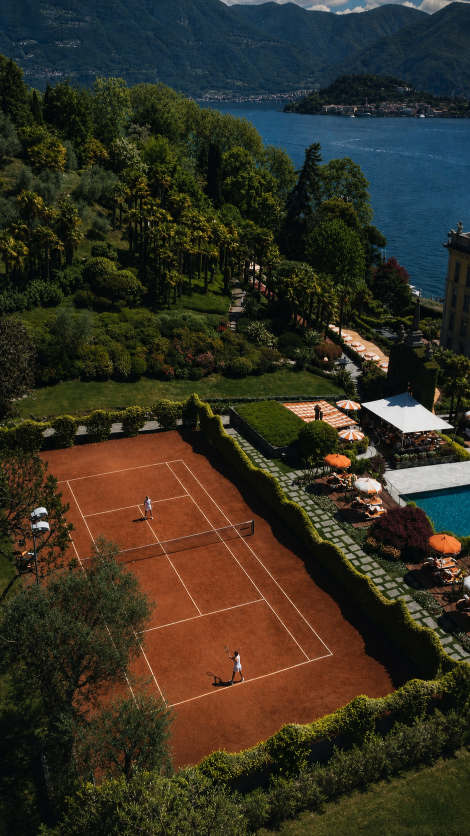 Lake Como Aerial Tennis Court primary artwork by Seji Art