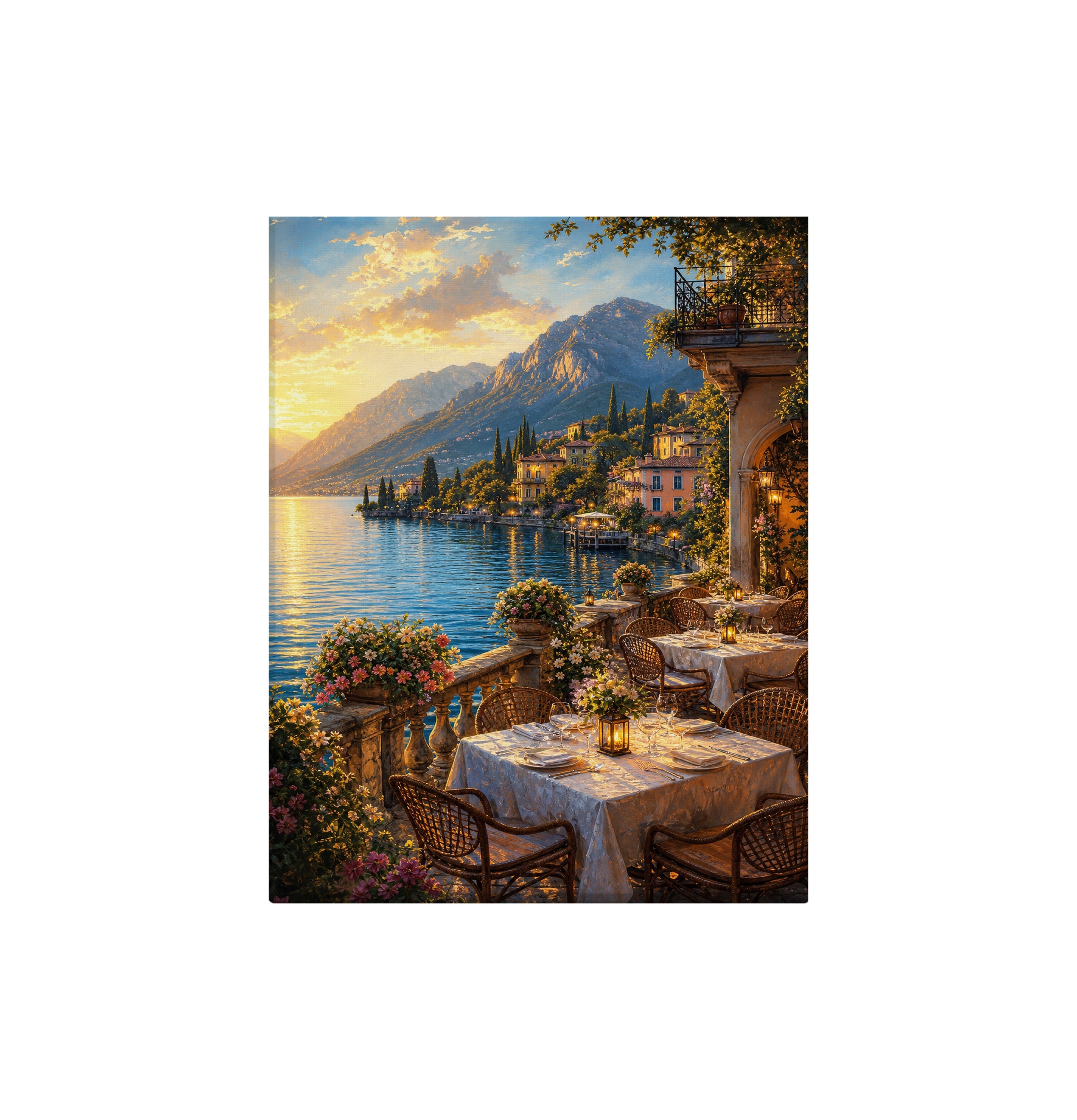 Lake Como Dinner Terrace canvas wall art preview by Seji Art