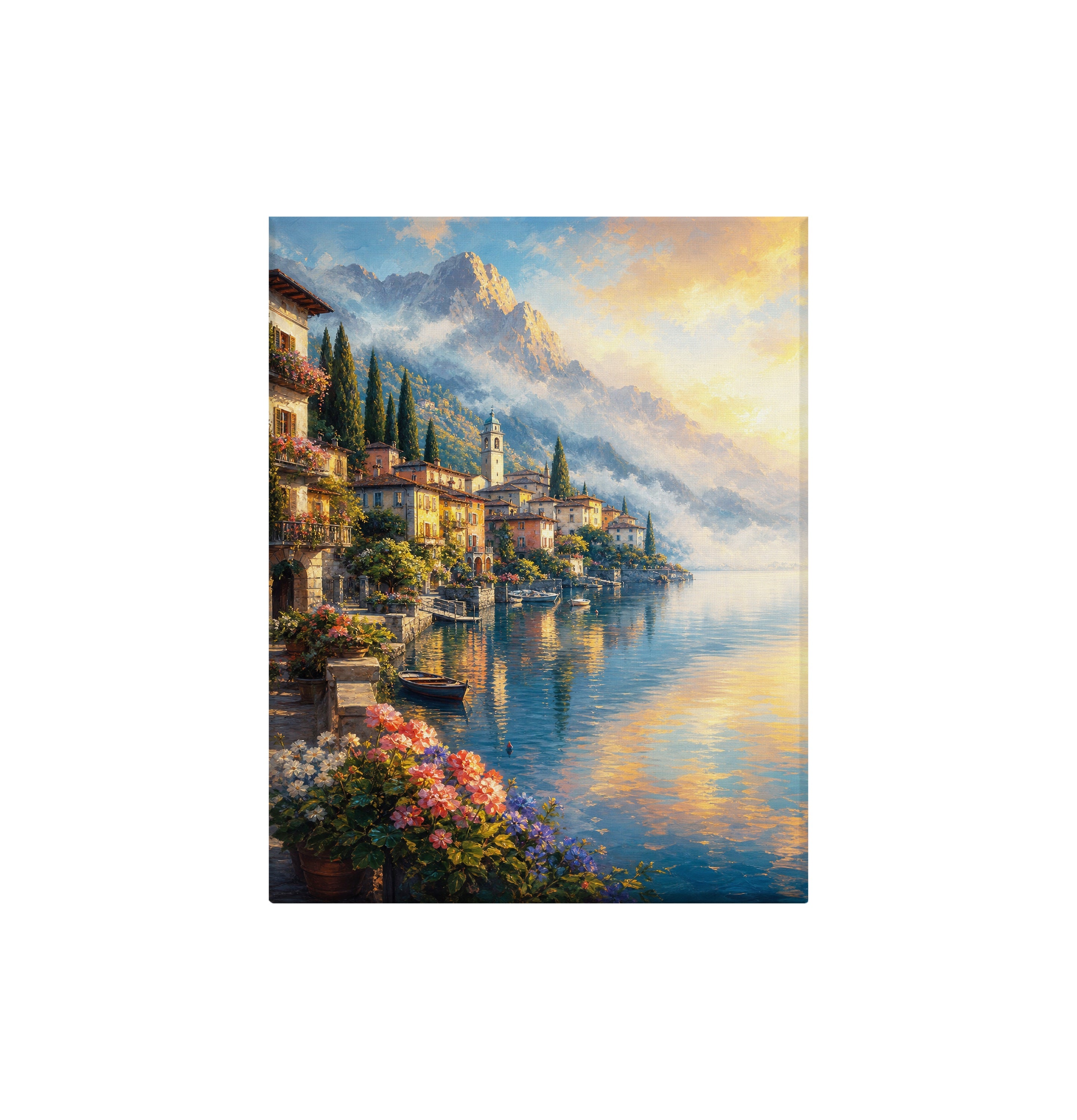 Lake Como Flower Balcony canvas wall art preview by Seji Art
