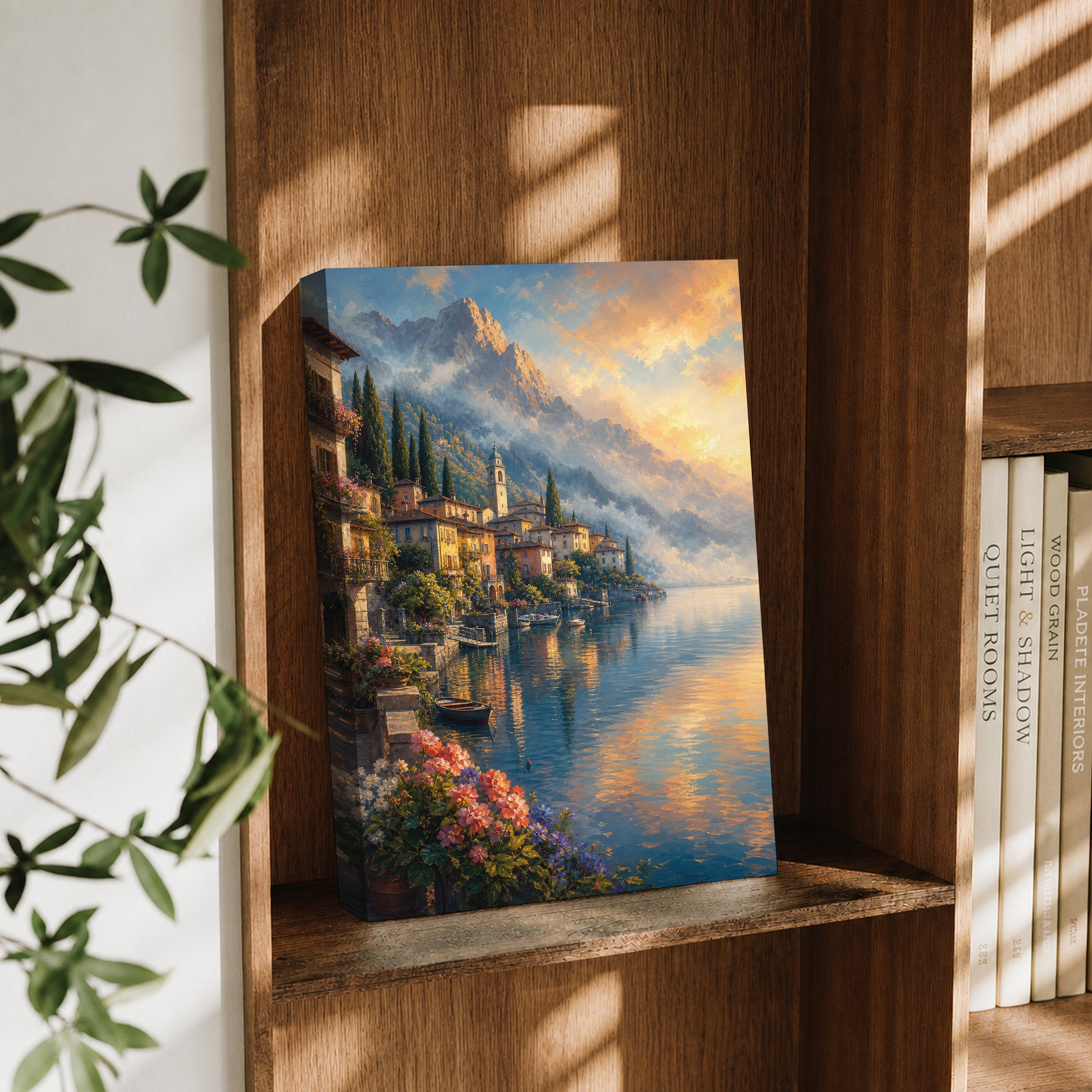 Lake Como Flower Balcony canvas wall art decor mockup by Seji Art