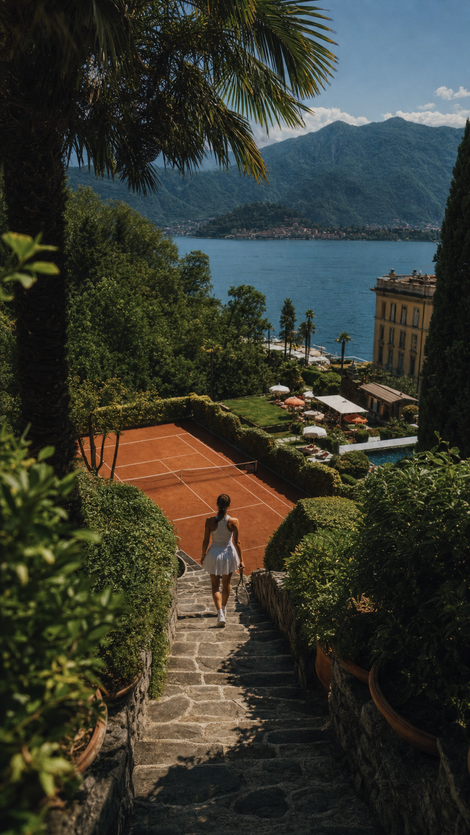 Lake Como Garden Stairway Tennis primary artwork by Seji Art