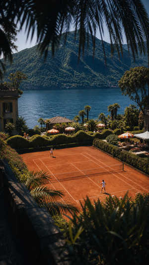 Lake Como Palm Balcony Tennis Wall Art Print