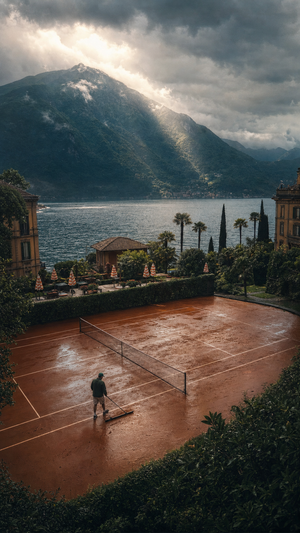 Lake Como Tennis After Rain Wall Art Print