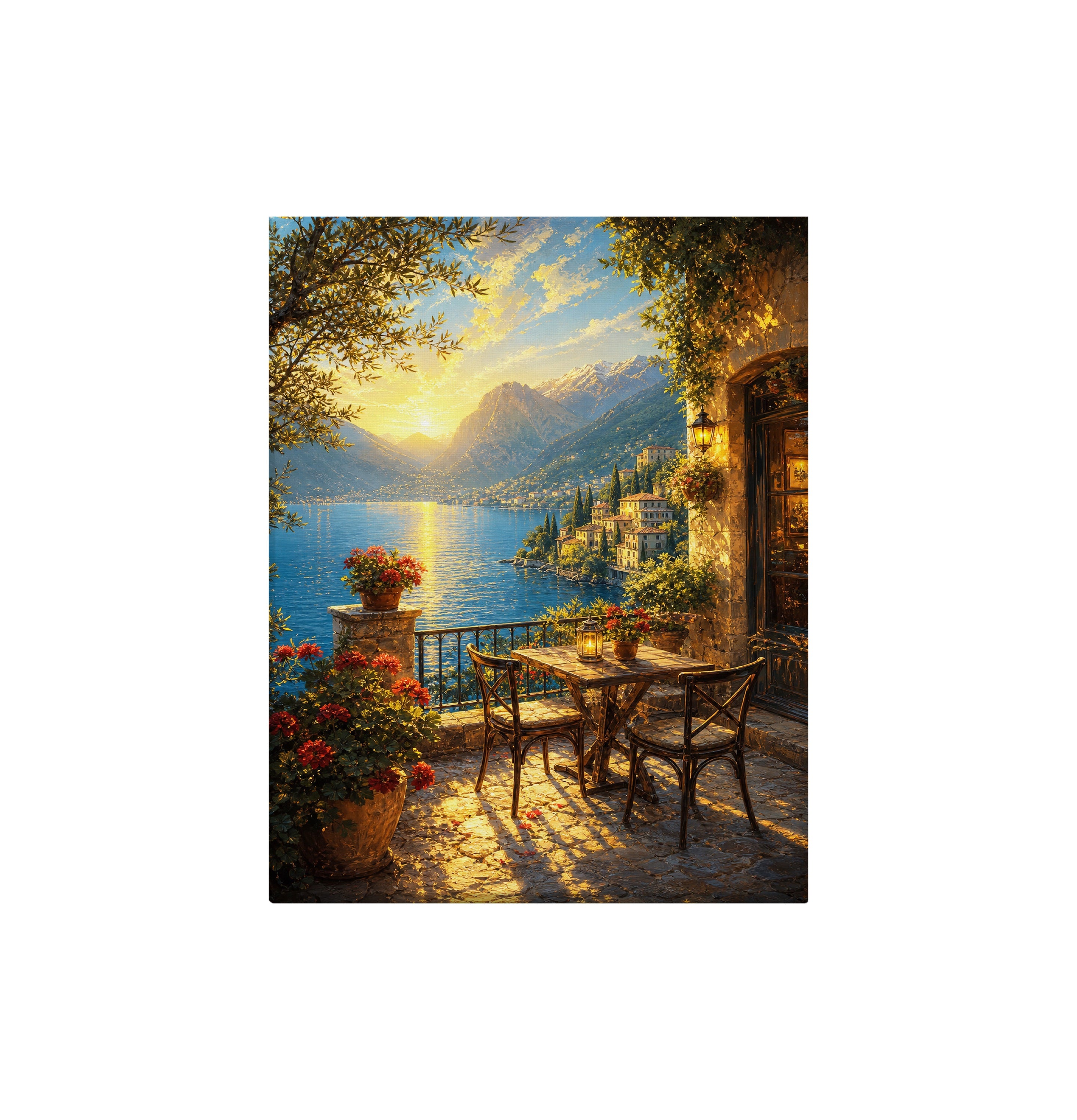 Lake Como Terrace Sunset canvas wall art preview by Seji Art