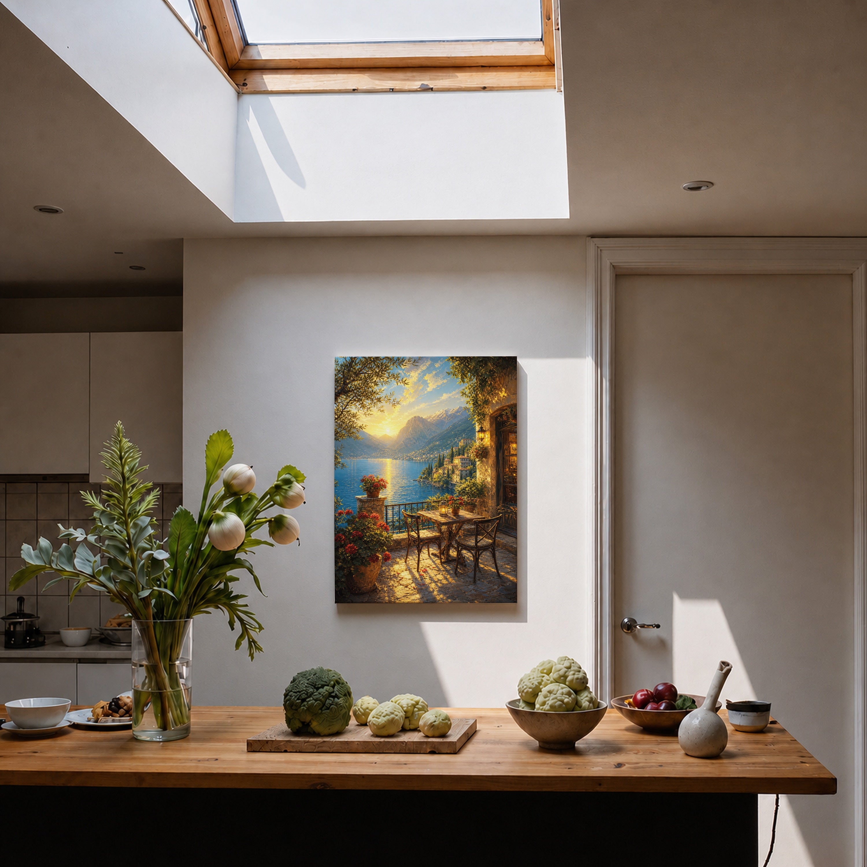 Lake Como Terrace Sunset canvas home decor mockup by Seji Art