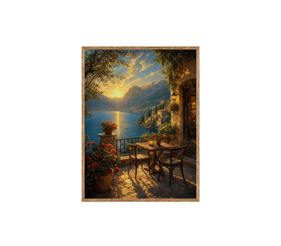 Lake Como Terrace Sunset poster print preview by Seji Art