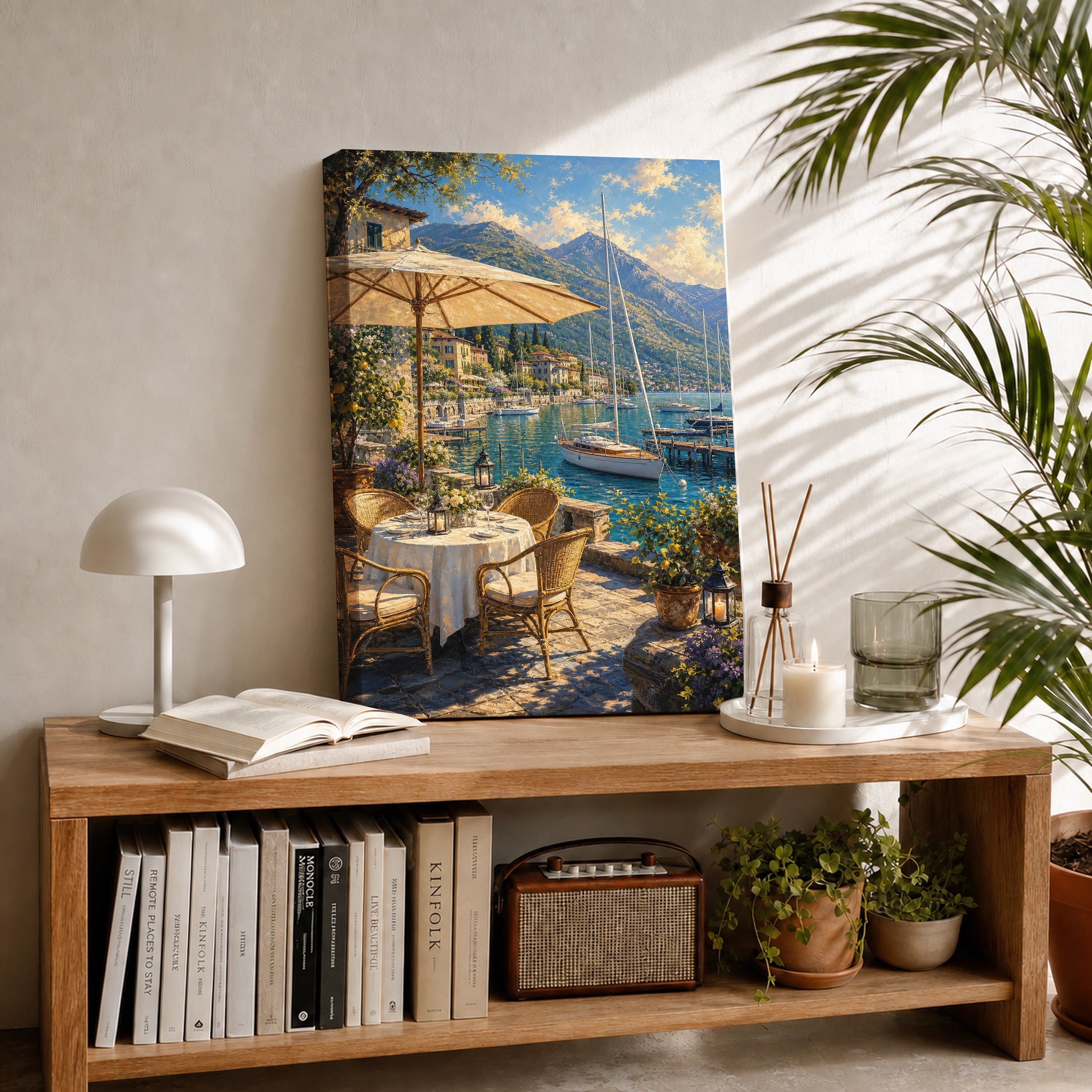 Lake Como Umbrella Terrace canvas room mockup by Seji Art