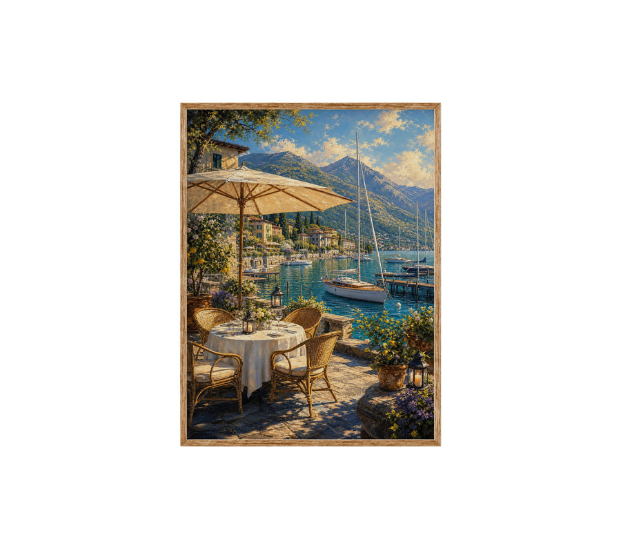 Lake Como Umbrella Terrace poster print preview by Seji Art