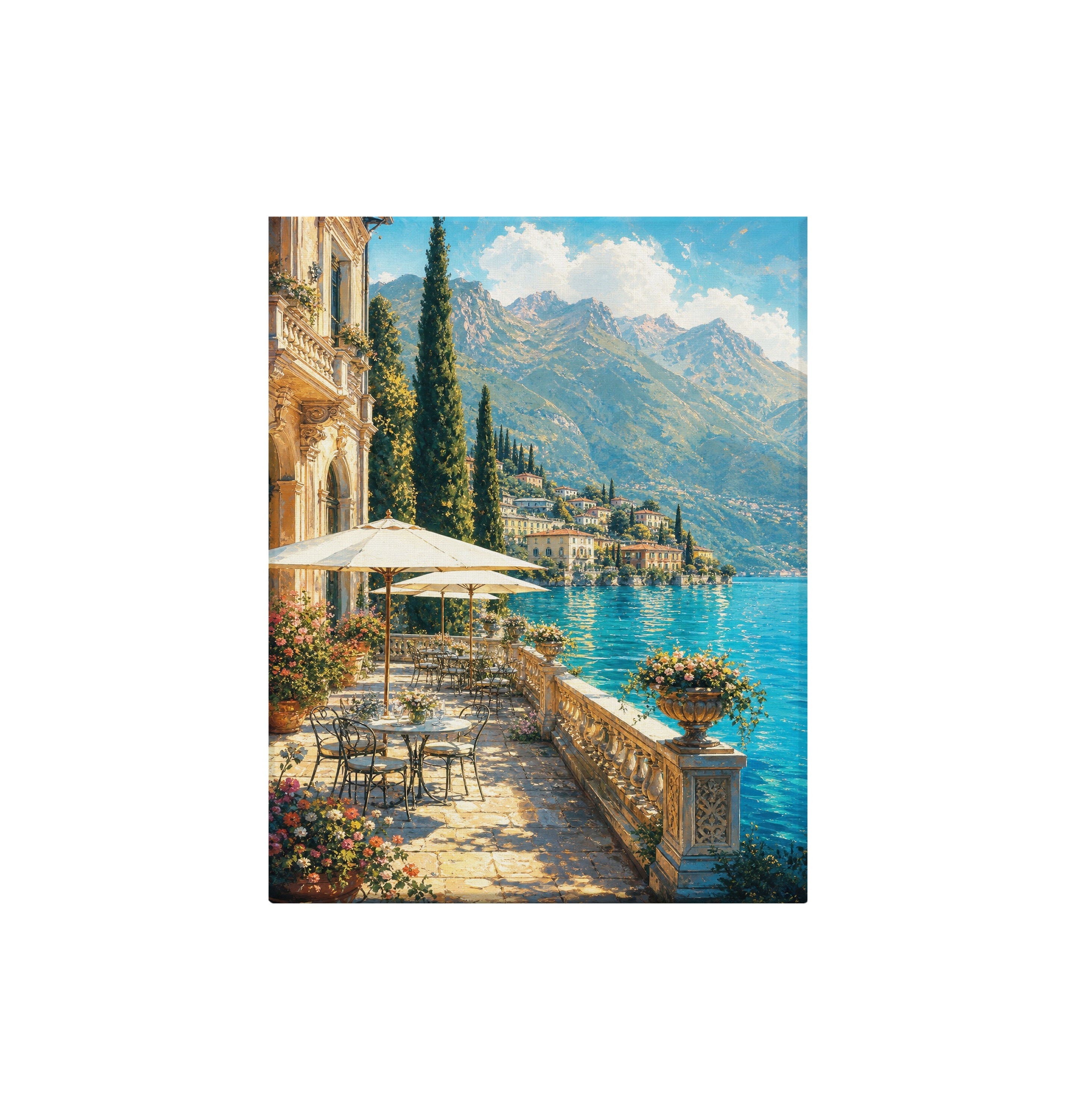 Lake Como Waterfront Village canvas wall art preview by Seji Art
